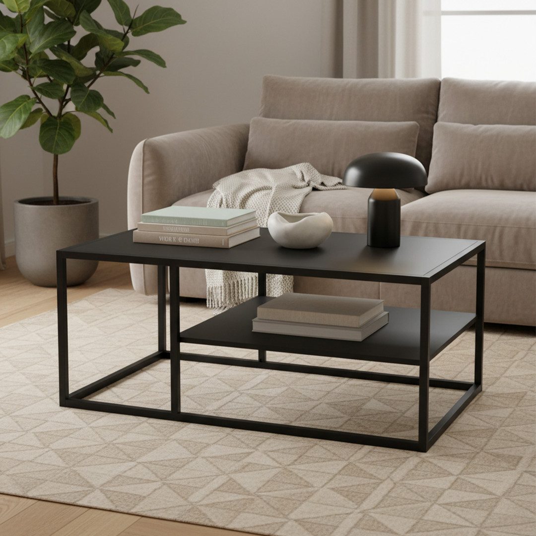 skølm Couchtisch Skadi aus Metall mit 2 Ablagen (Schwarz), Wohnzimmertisch günstig online kaufen