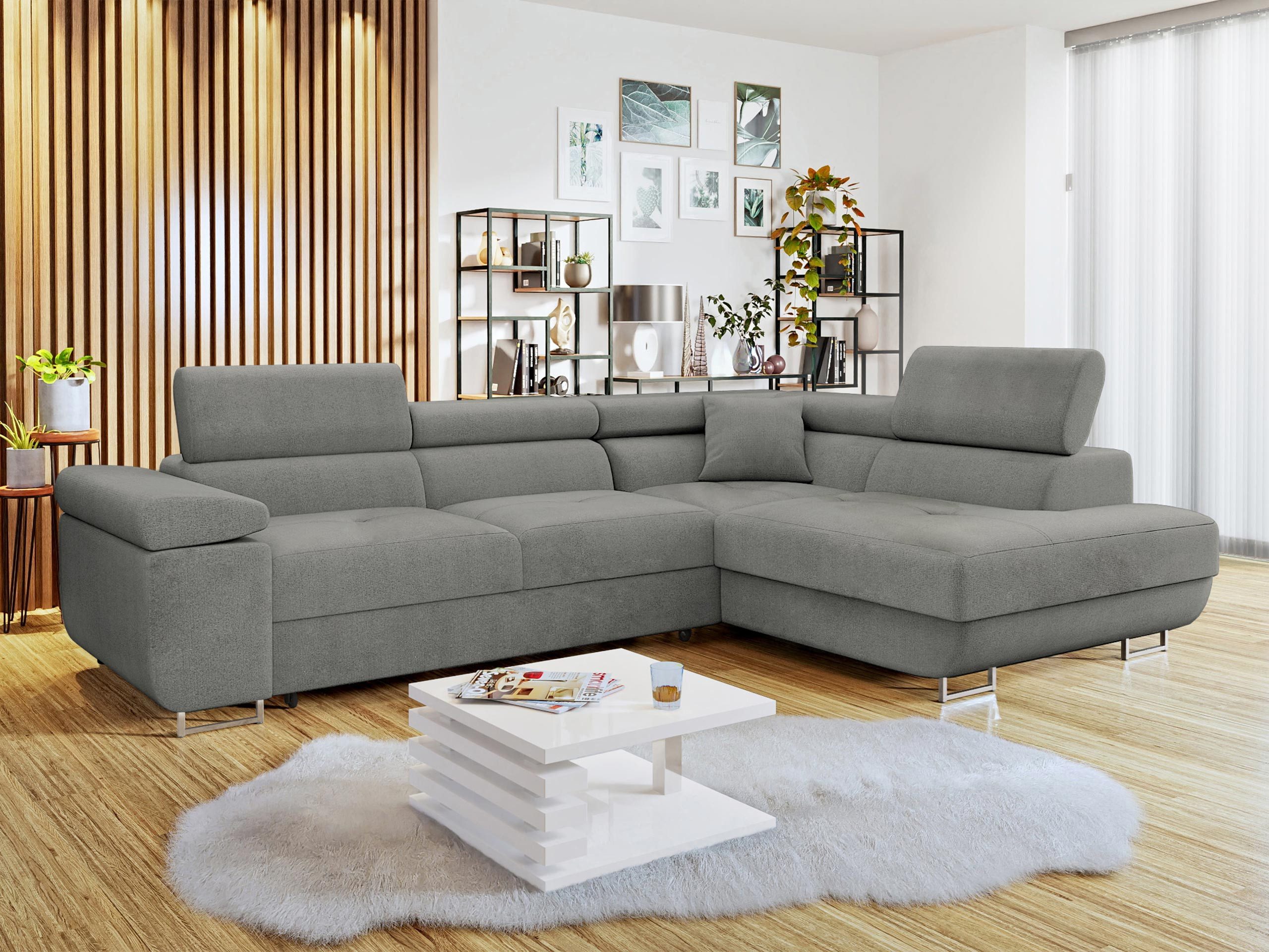 MIRJAN24 Ecksofa Torezio, mit Bettkasten und Schlaffunktion, Einstellbare Kopfstützen, 274x203x70-90 cm
