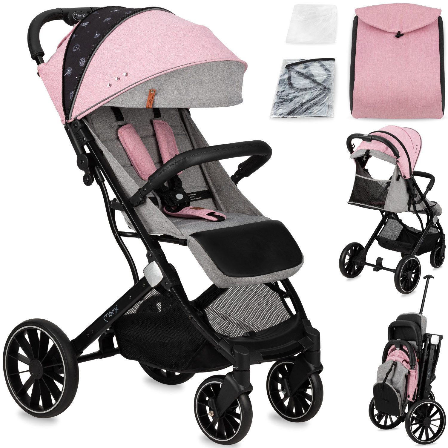 MoMi Kinder-Buggy Estelle Dakar, Einhand-Faltsystem mit Trolley-Funktion & 4-Rad-Federung