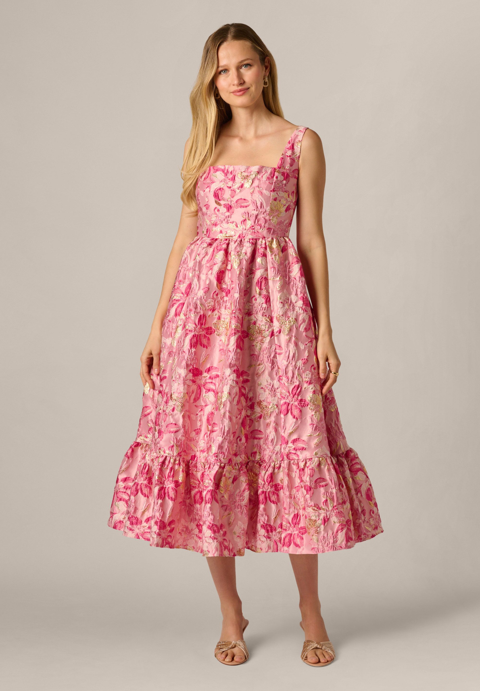 Adrianna Papell Abendkleid Jacquard Flounce Midi Dress Hübsches und romantisches Kleid in Knielänge