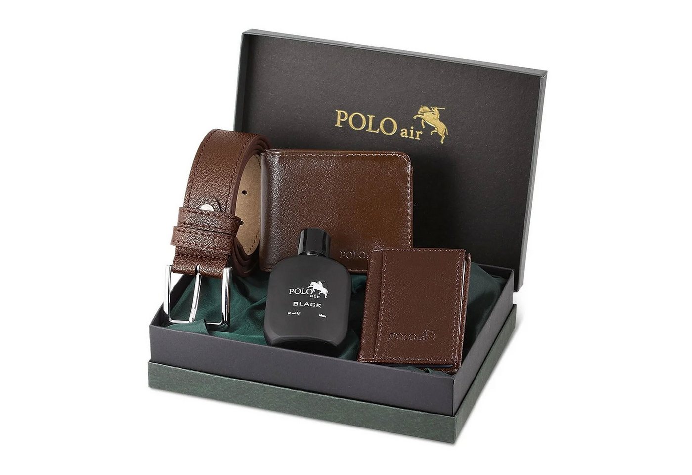 Jungengel Herrendiener Luxus Leder Geschenk Set 5-Teilig Gürtel, Parfüm, Geldbörse Herren, (Set, 4 St., All in One), Luxuriöses 4-teiliges Herren-Set, Ideales Geschenk für Männer