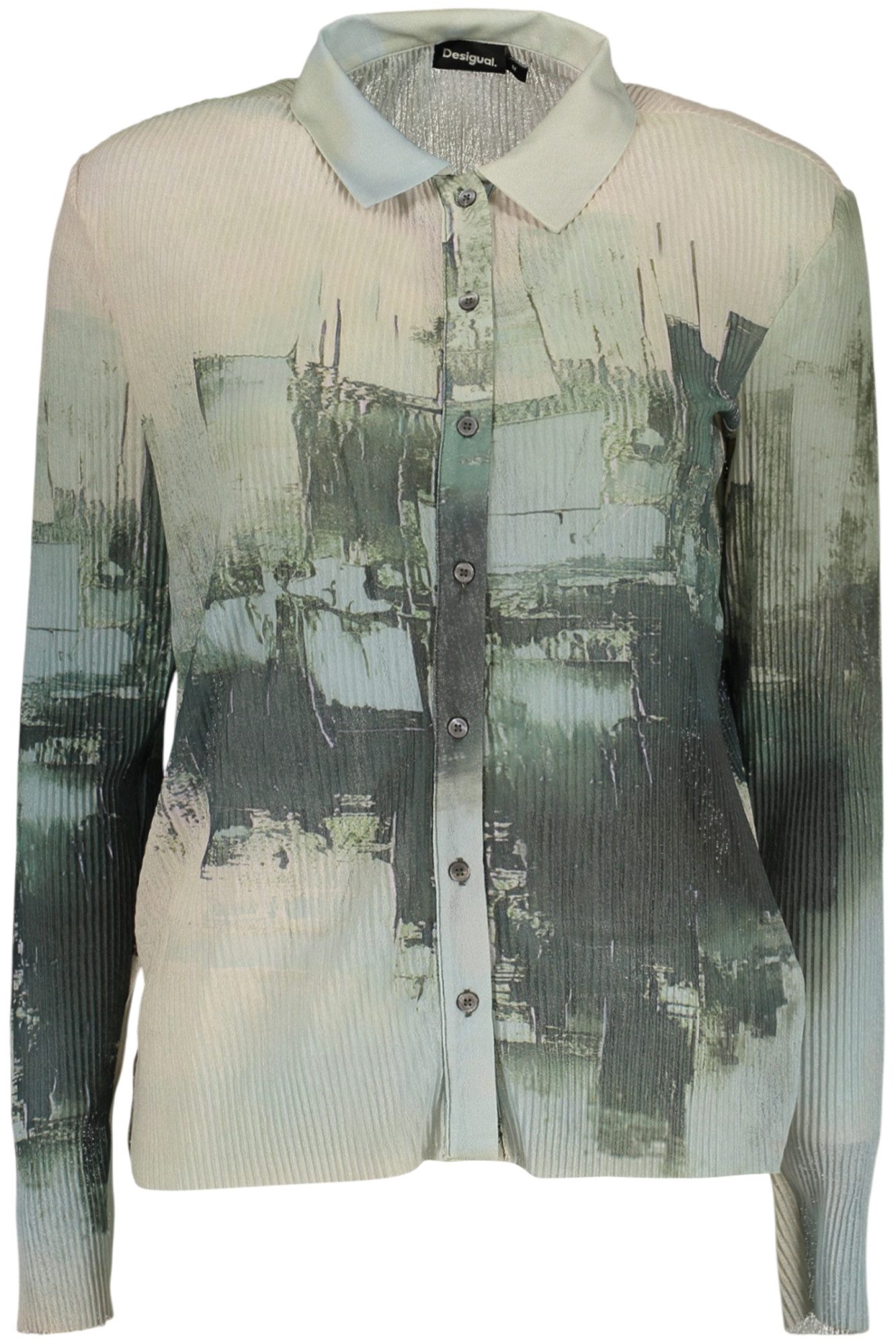 Desigual Blusenshirt Stylische grüne Damenbluse mit Muster und Knöpfen