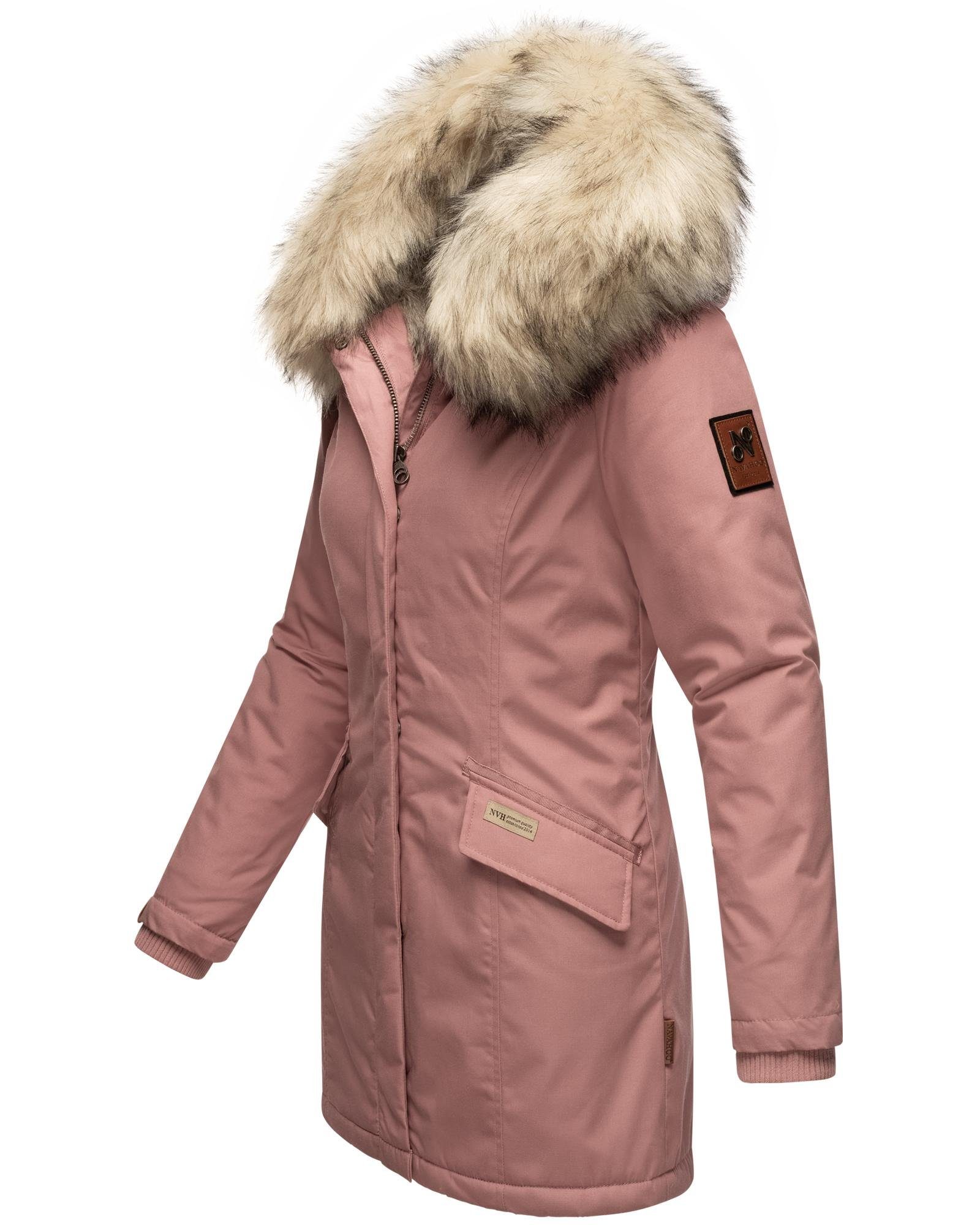 Navahoo Wintermantel Cristal stylischer Damen Winterparka mit Kunstfell-Kapuze