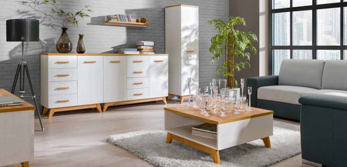 Xlmoebel Wohnwand Modernes Wohnzimmer-Set mit Beistelltisch und TV-Kommode in Holzoptik, (6-St., Wohnzimmer set), Hergestellt in Europa