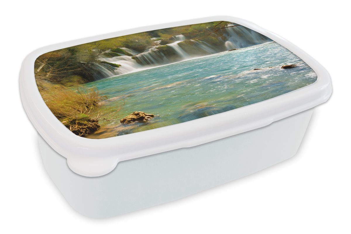 MuchoWow Lunchbox Skradinski Buk-Wasserfälle im Krka-Nationalpark in Kroatien, Kunststoff, (2-tlg), Brotbox für Kinder und Erwachsene, Brotdose, für Jungs und Mädchen weiß