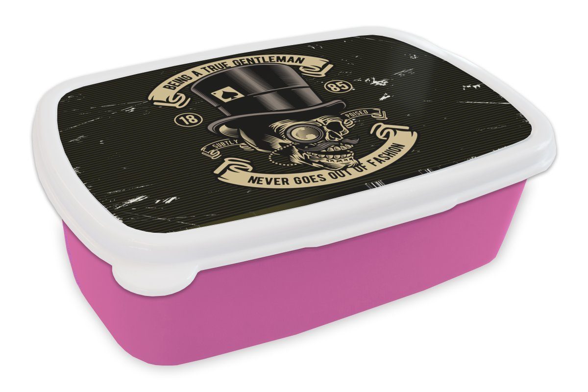 MuchoWow Lunchbox Totenkopfmütze - Hut - Vintage, Kunststoff, (2-tlg), Brotbox für Erwachsene, Brotdose Kinder, Snackbox, Mädchen, Kunststoff rosa