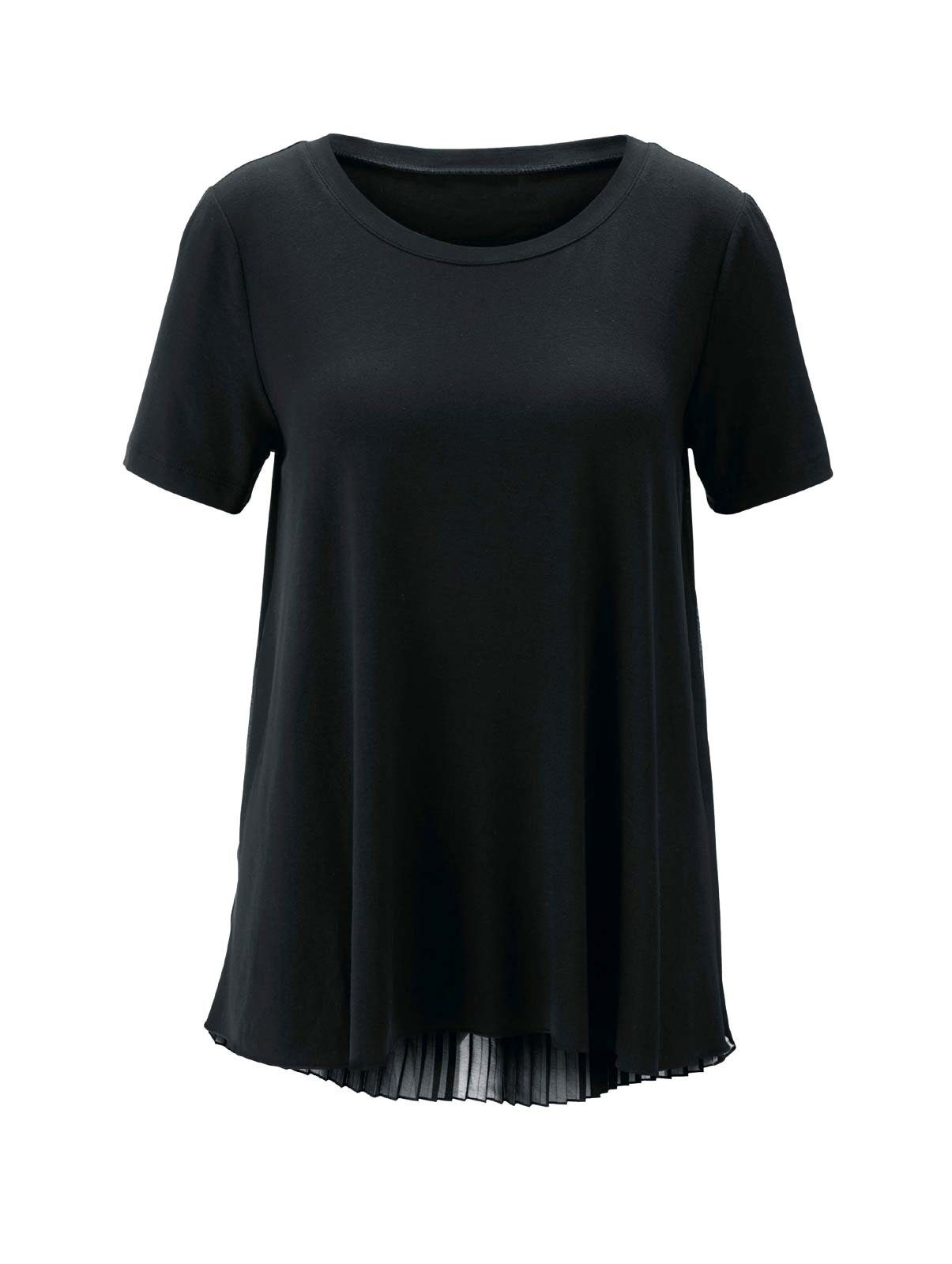 schwarz T-Shirt Designer-Jersey-Chiffon-Shirt, Damen LINEA heine TESINI