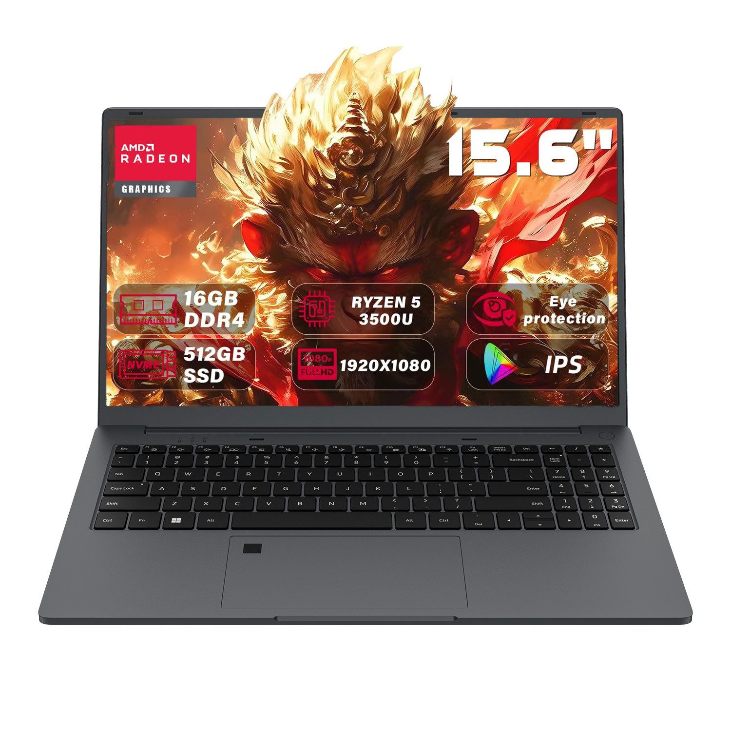 Rolipo Laptop 15.6 Zoll,FHD Display,AMD Ryzen 5 3500U 16GB RAM + 512GB SSD Business-Notebook (39,6 cm/15.6 Zoll, AMD AMD Ryzen 5 3500U AMD Ryzen 5 3500U, AMD Ryzen 5 3500U, 512 GB SSD, mit Touchpad-Steuerung & Webcam-Schalter & QWERTY Tastatur)