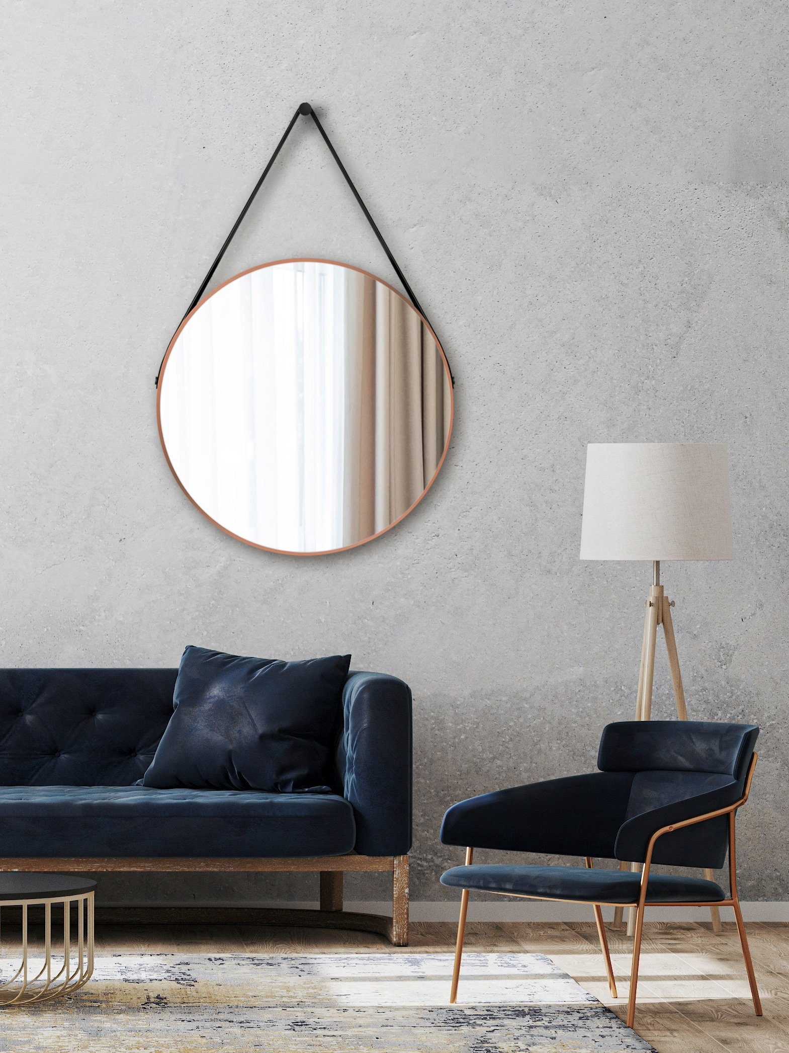Aluminiumrahmen, matt kupfer runder mit Talos Ø Spiegel dekorativer 80 cm Wandspiegel,