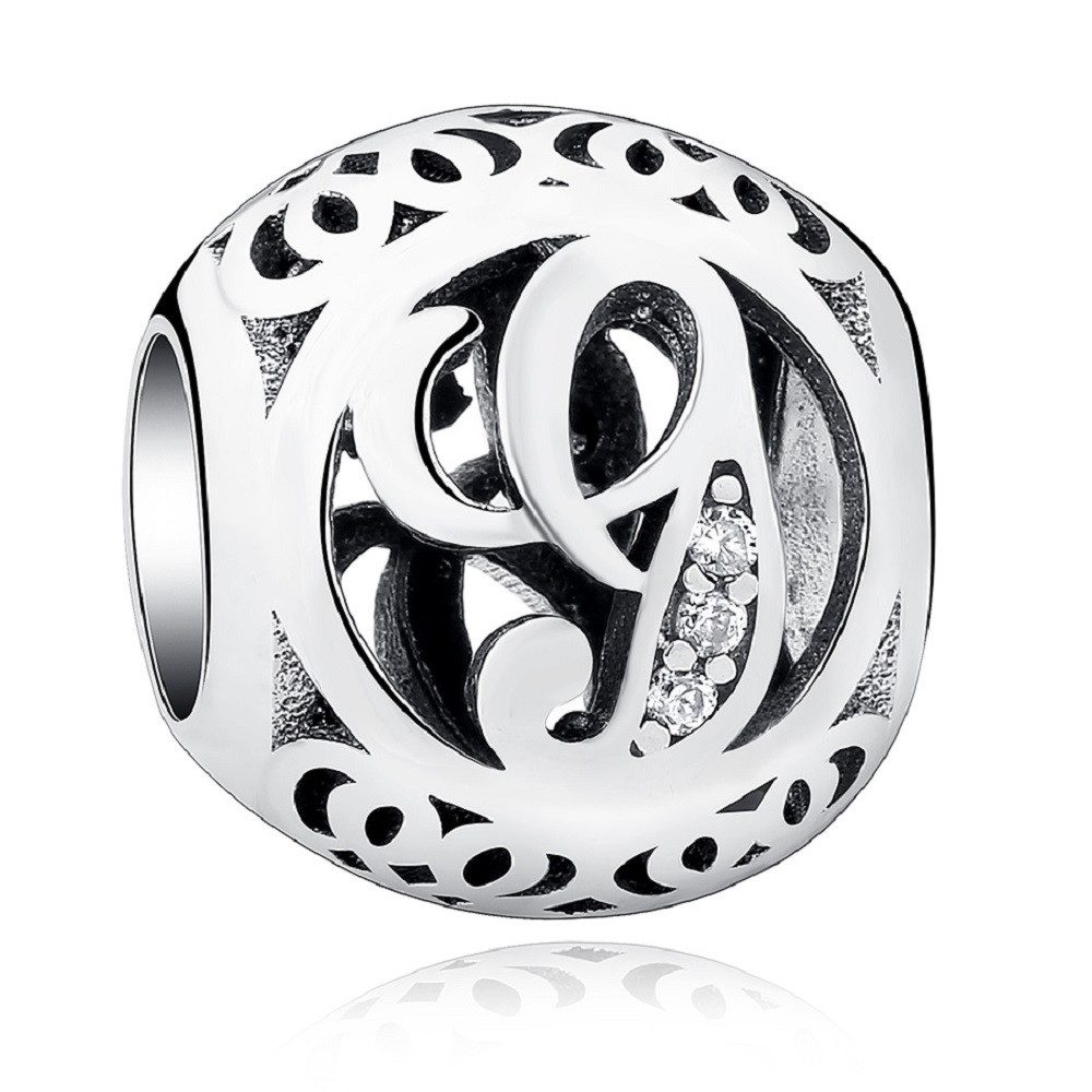 PANDACHARMS Charm Buchstabe Alphabet A-Z Kugel Buchstabe für Charm Armband, 925 Silber, Zirkonia
