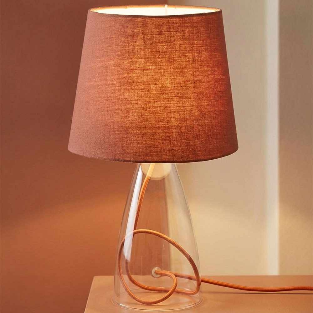 WOFI Tischleuchte, Leuchtmittel nicht inklusive, Tisch Lampe Glas klar Stoff Schirm braun Beleuchtung Schalter ACTION