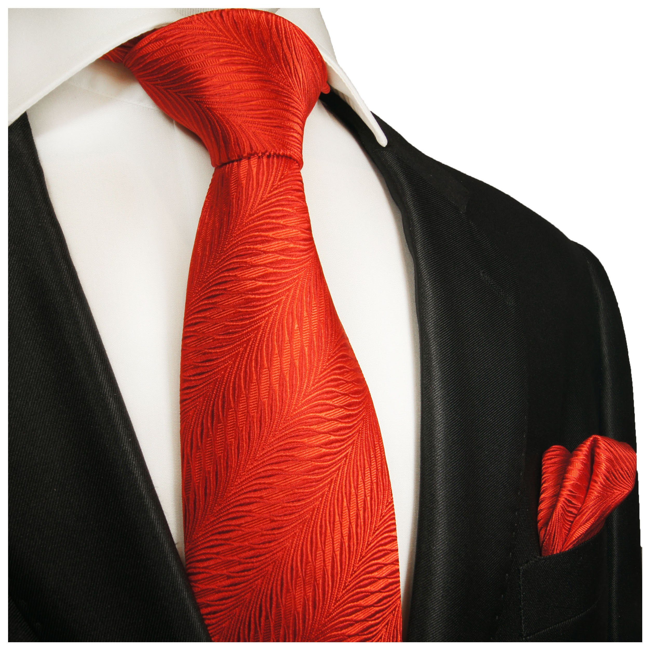 Paul Malone Krawatte Herren Seidenkrawatte mit Tuch Schlips modern gestreift 100% Seide (Set, 2-St., Krawatte mit Einstecktuch) Schmal (6cm), rot 2009