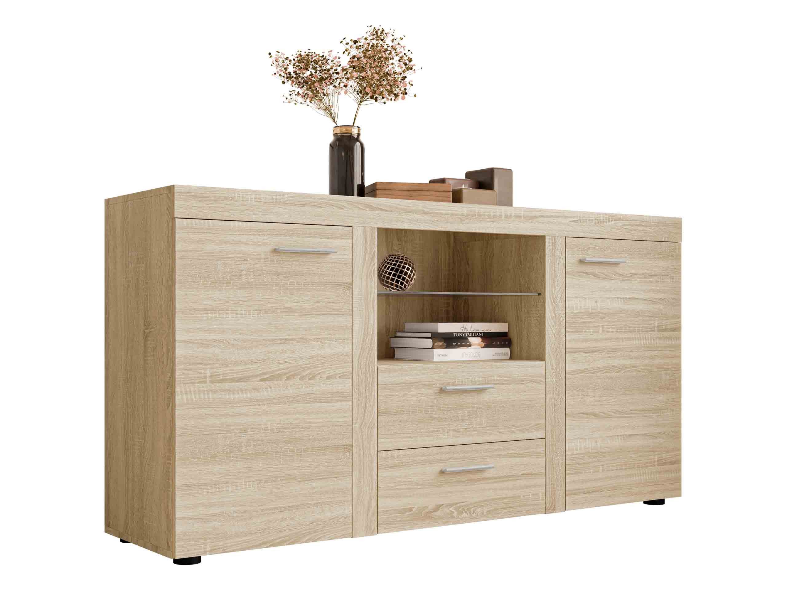 MIRJAN24 Kommode Rumba (mit 2 Türen und 2 Schubladen), Glasregal, LED-Beleuchtung als Option