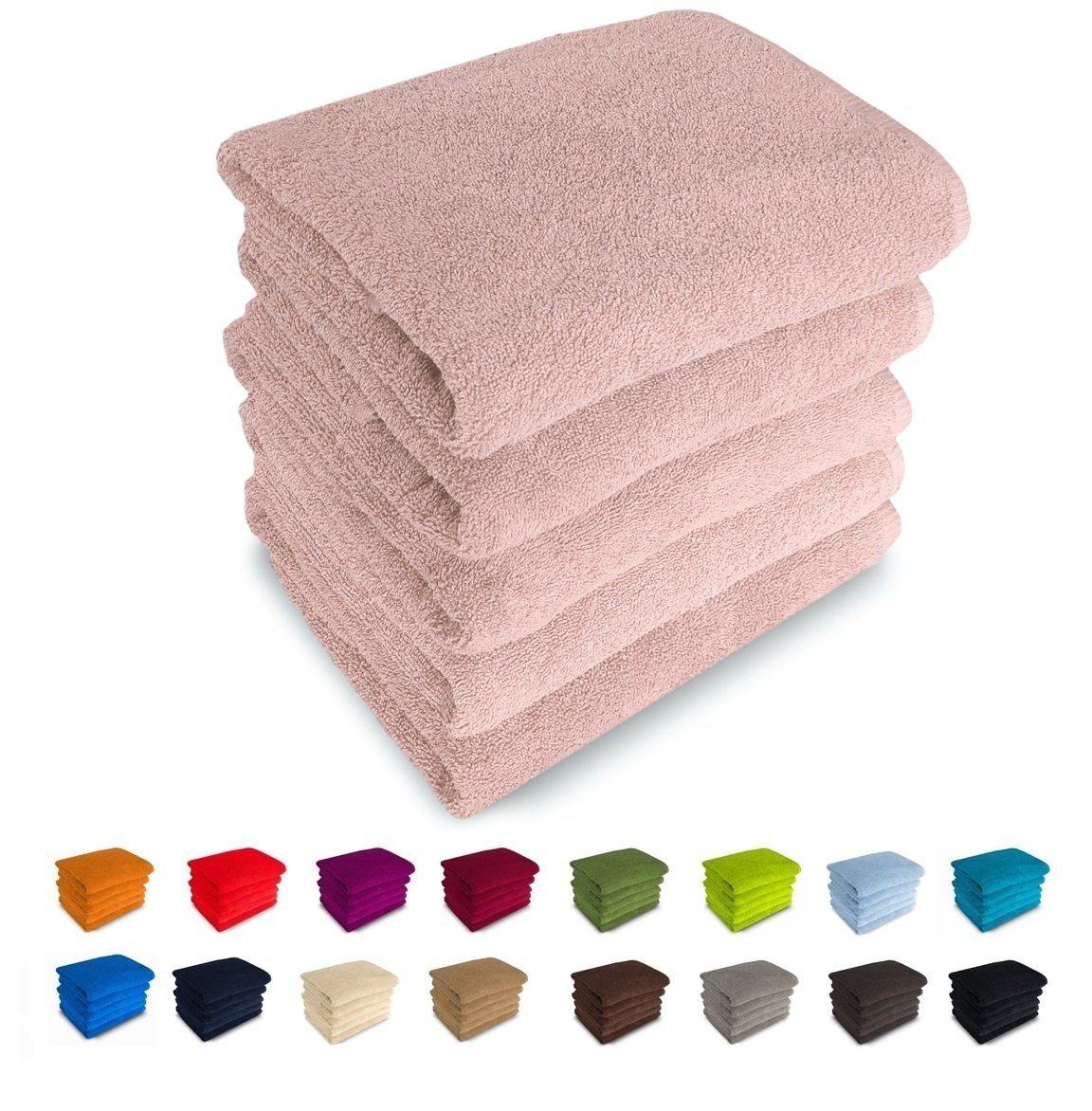 MatratzenL.A.B® Handtuch Set Rimini 500 g/m², 100% Baumwolle, (Duschtücher 70x140 cm Set, 5-tlg), Frotee, mit Aufhänger, 23 Farben, einzeln verpackt rosa - 03