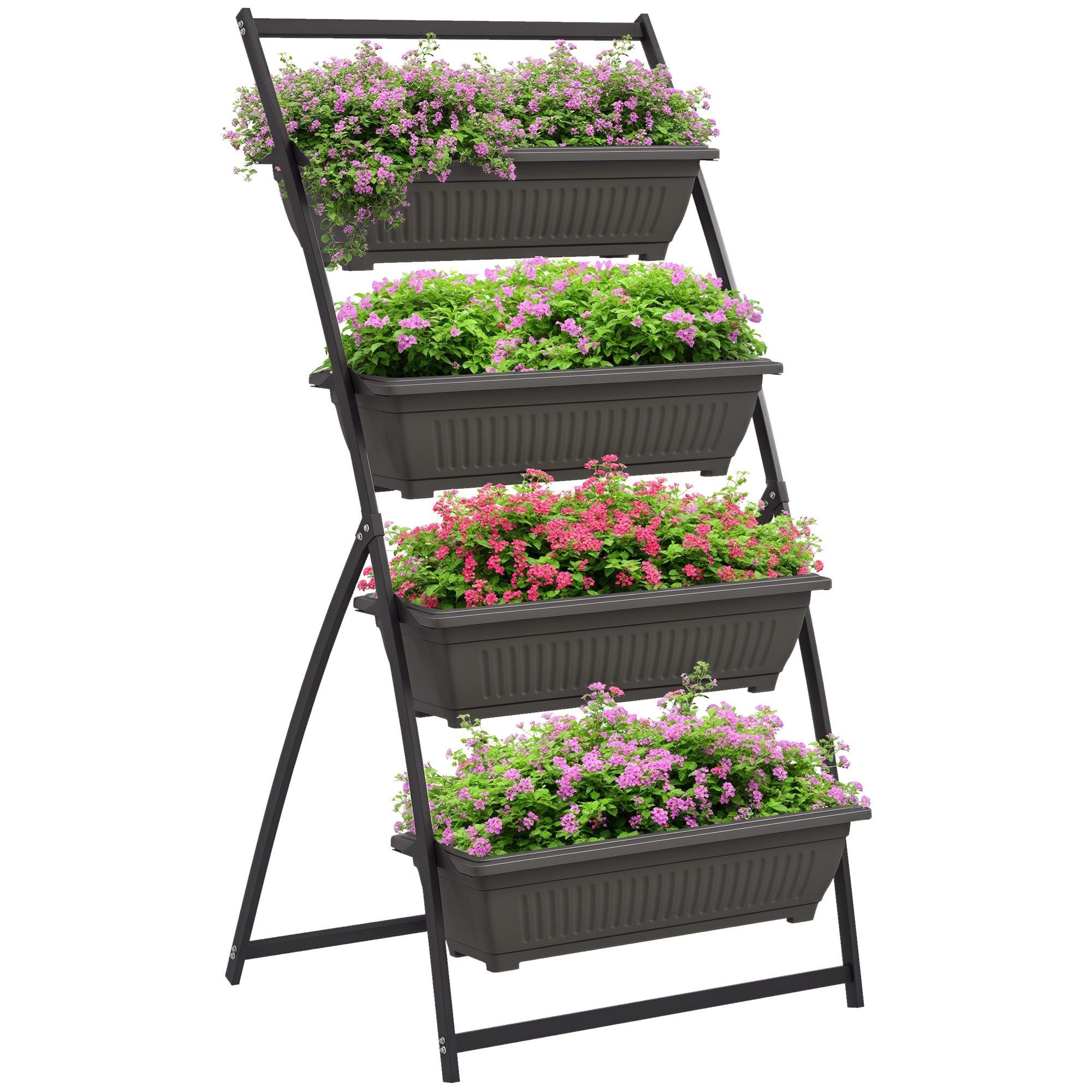 Outsunny Pflanzentreppe Pflanzenständer, Blumenständer mit 4 Etagen, Löchern (Blumentreppe, 1 St., Blumenregal), für Garten, Stahl, Braun, 76 x 79 x 162 cm
