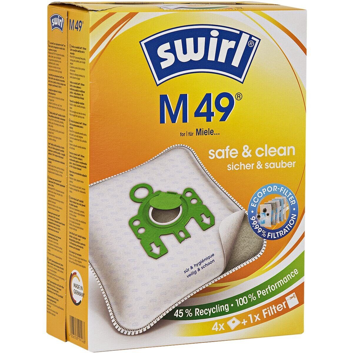 Swirl Staubsaugerbeutel M49 MP Plus AirSpace, passend für Hanseatic, Melitta, Miele, Privileg, 4 St., Anti-Allergen-Filtration, Extra-Filterkammer, staubfreie Entsorgung
