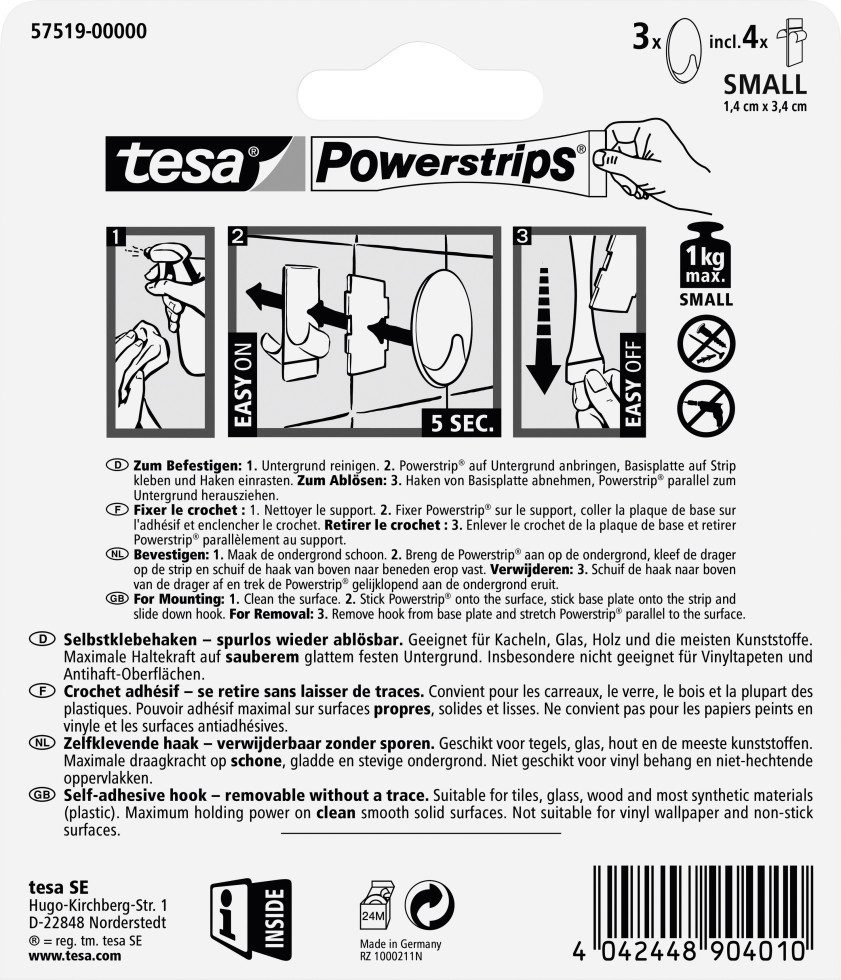 tesa Klebehaken tesa Haken Powerstrip Small oval, matt-chrome
