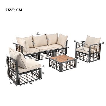 Flieks Gartenlounge-Set, (6-tlg), 5-Sitzer Gartenmöbel Balkonset Polyrattan (Einzelsitz*5+Couchtisch*1)