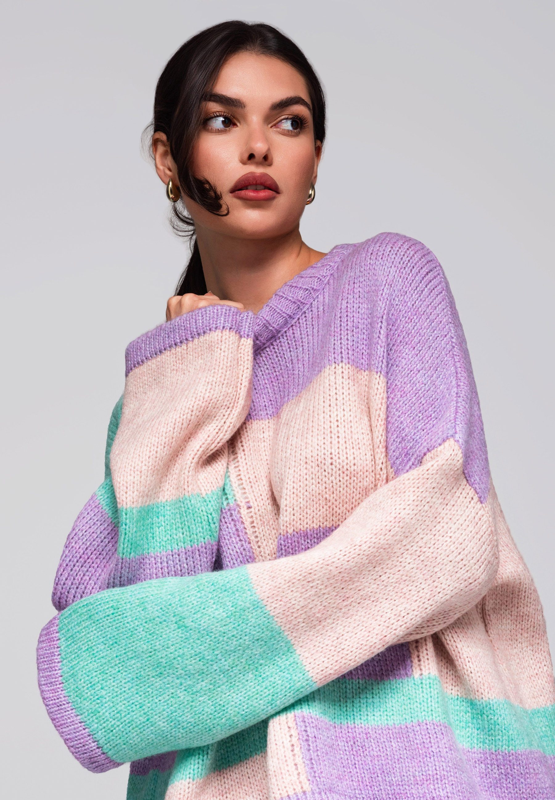 OMBRE Rundhalspullover Farbblock-Pullover mit Pastelltönen