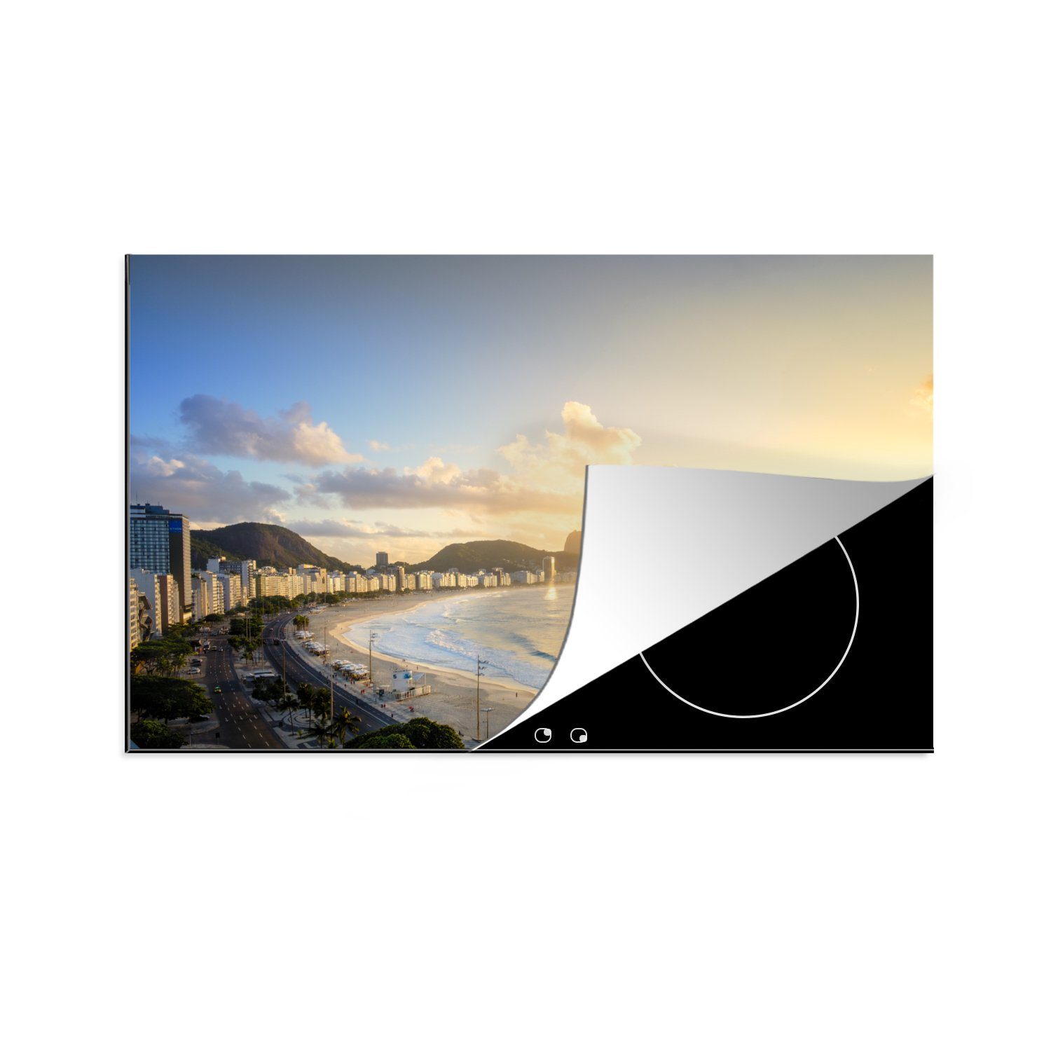 MuchoWow Herdblende-/Abdeckplatte Copacabana bei Sonnenaufgang, Vinyl, (1 tlg), 81x52 cm, Induktionskochfeld Schutz für die küche, Ceranfeldabdeckung