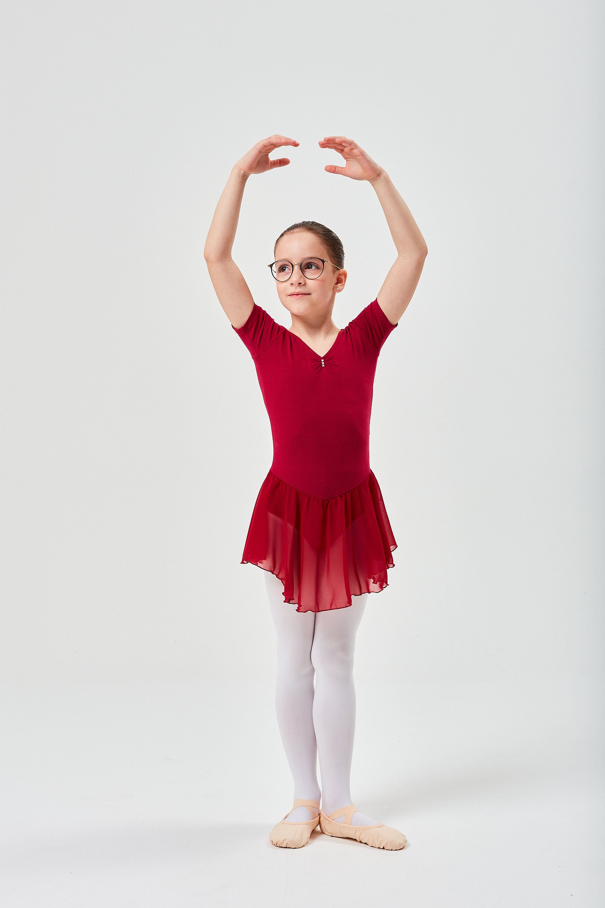 tanzmuster Chiffonkleid Ballettkleid Betty mit Glitzersteinen Mädchen Ballettbody mit Chiffon Röckchen – Bild 3 von 5