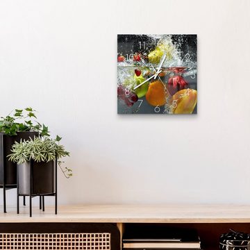 DEQORI Wanduhr 'Gemischtes Obst im Wasser' (Glas Glasuhr modern Wand Uhr Design Küchenuhr)