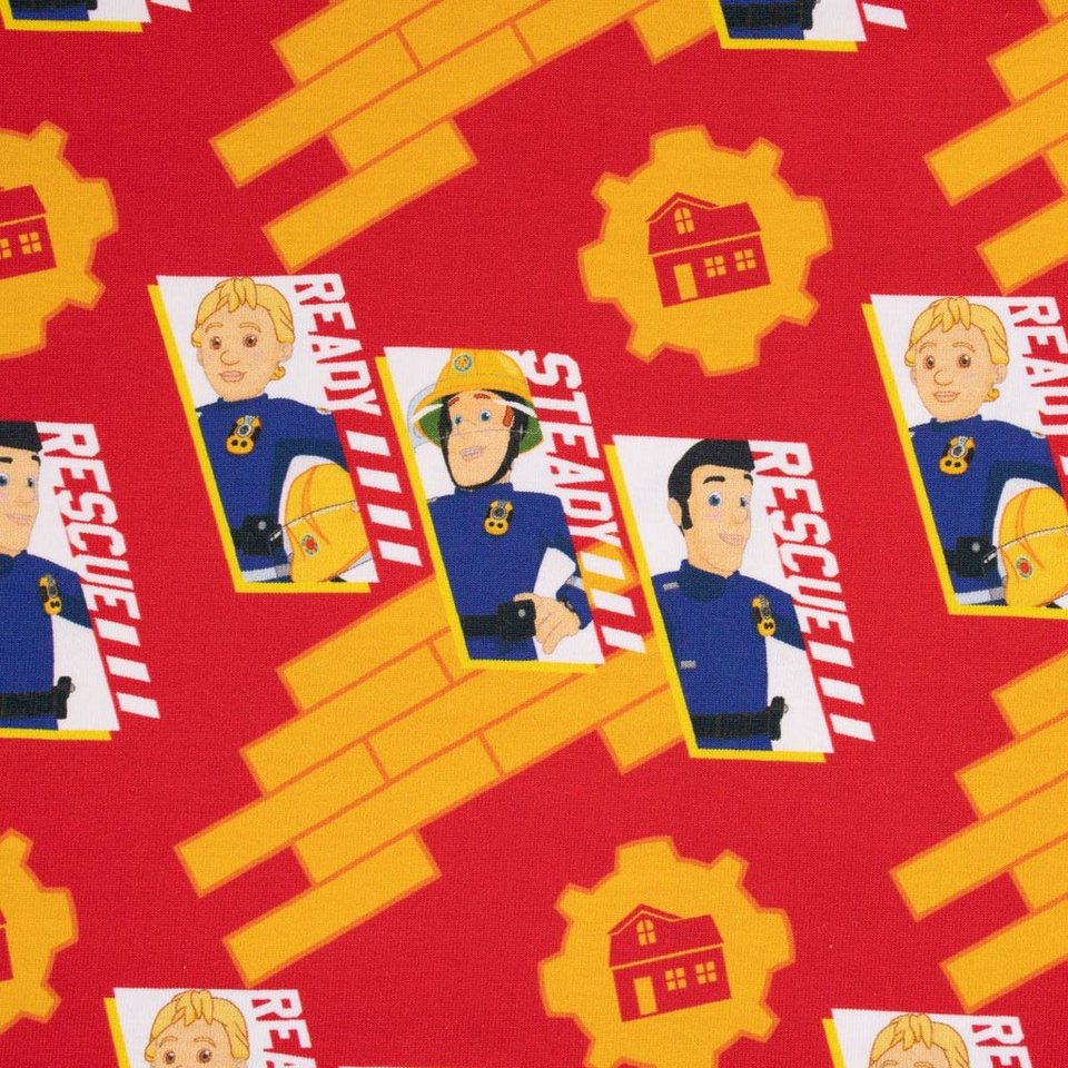 SCHÖNER LEBEN. Stoff Baumwolljersey Jerseystoff Feuerwehrmann Sam rot 1 ...