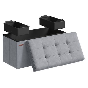 SONGMICS Sitzhocker Aufbewahrungshocker, Samtige, klappbare Sitztruhe (76/110 cm) mit 2 extra Boxen