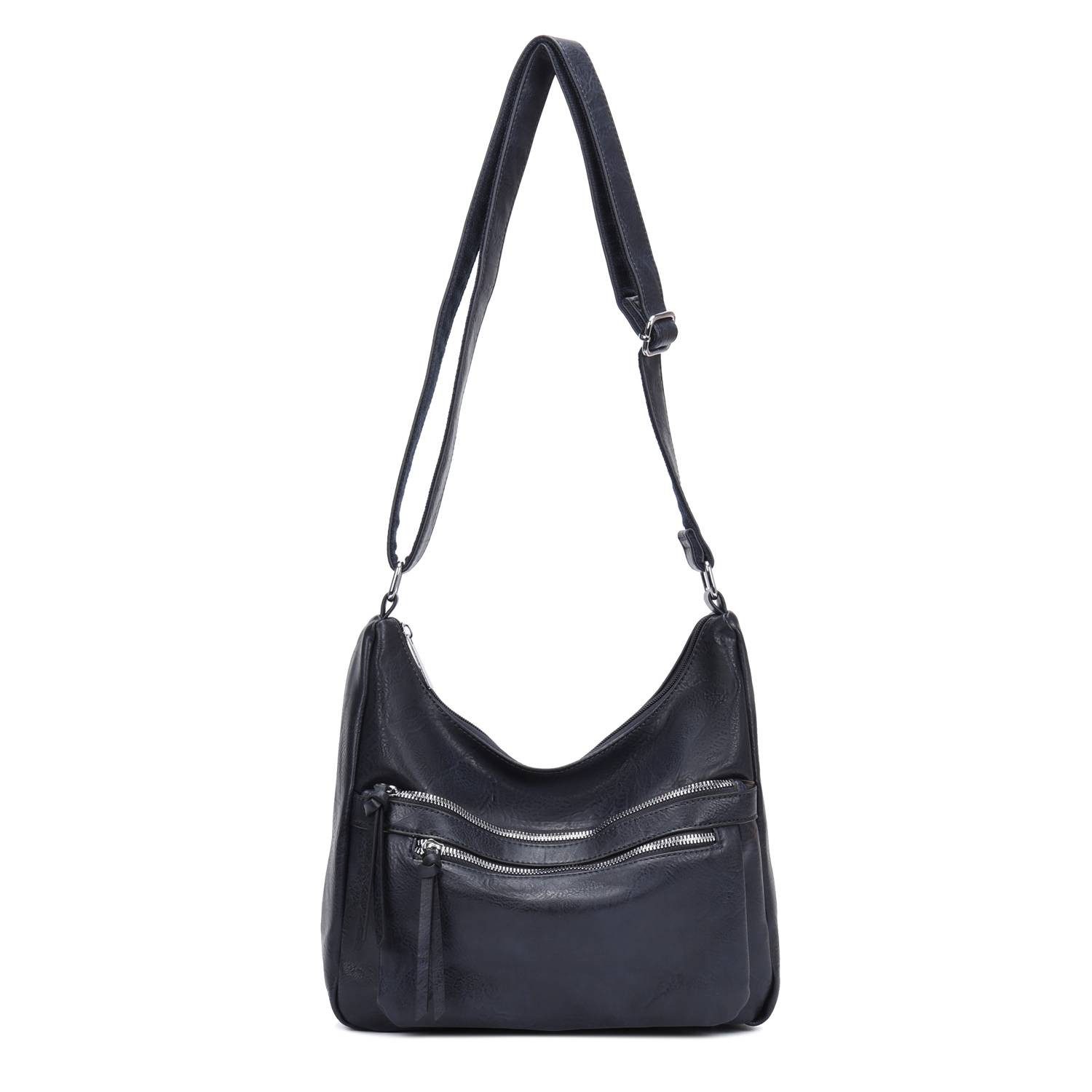 ITALYSHOP24 Schultertasche Damen Tasche Shopper Umhängetasche Crossbody Handtasche City Bag Reise, Hobo Bag CrossOver Henkeltasche Freizeit Damentasche Leder Optik