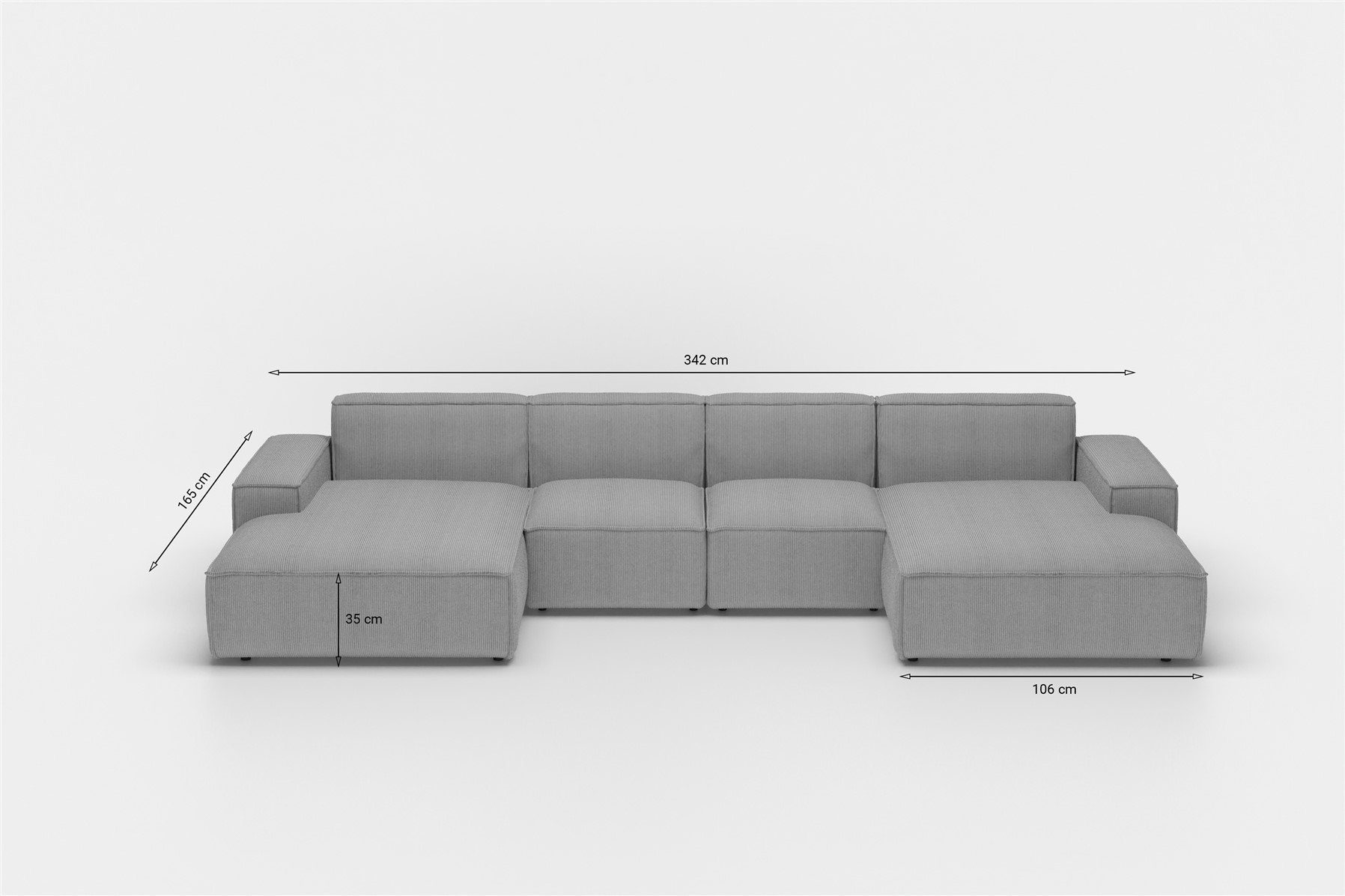 Fun inkl. in Möbel XS Zierkissen, Sofa U-Form Rundumbezug CESINA Stoff, 2 Wohnlandschaft