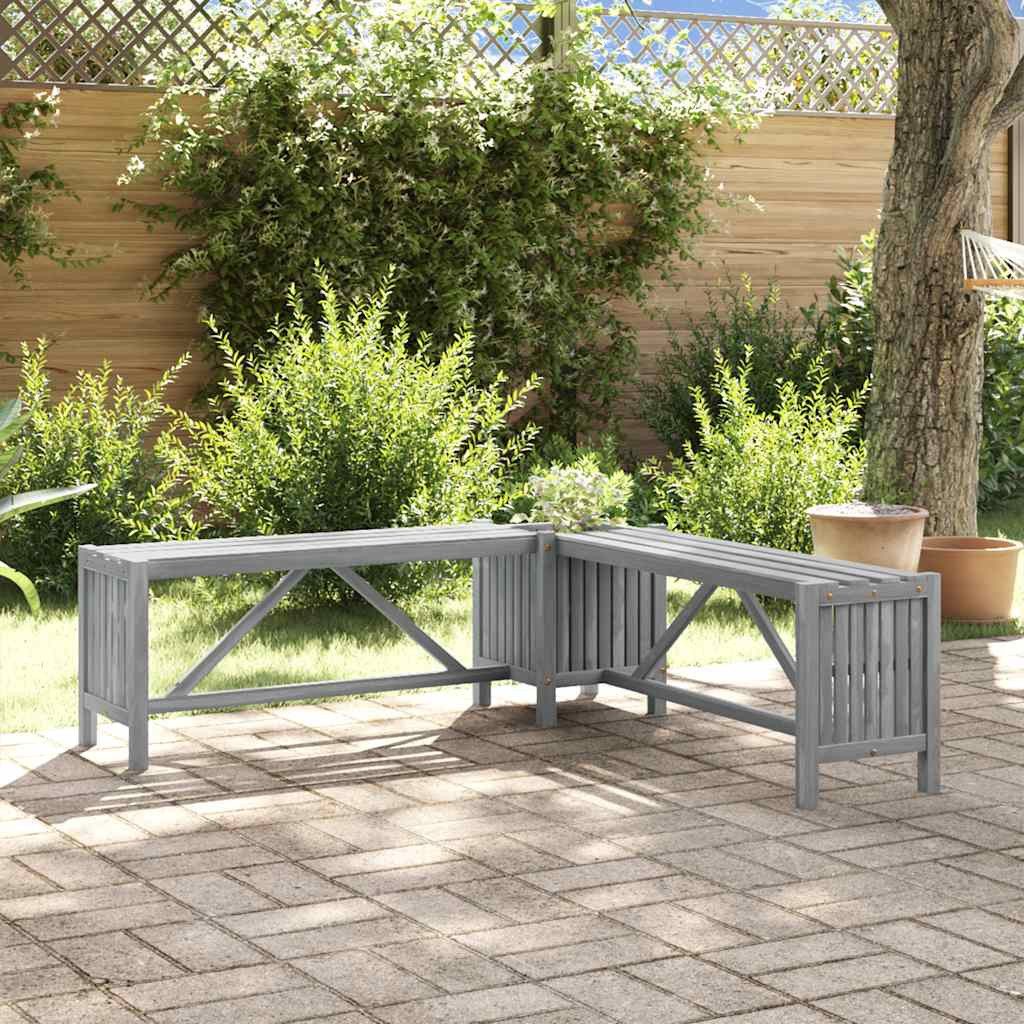 vidaXL Gartenbank Garten-Eckbank mit Pflanzkübel 117 cm Massivholz Grau (1-St)