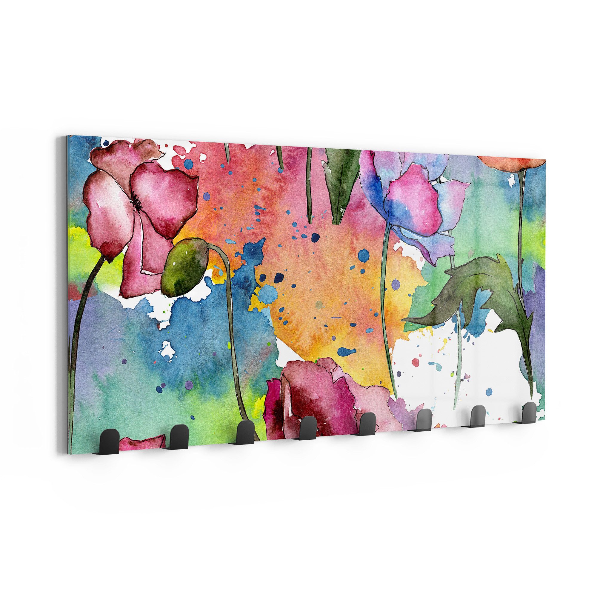 DEQORI Гачок для одягу 'Aquarell-Farbrausch', Glas Garderobe Paneel magnetisch beschreibbar