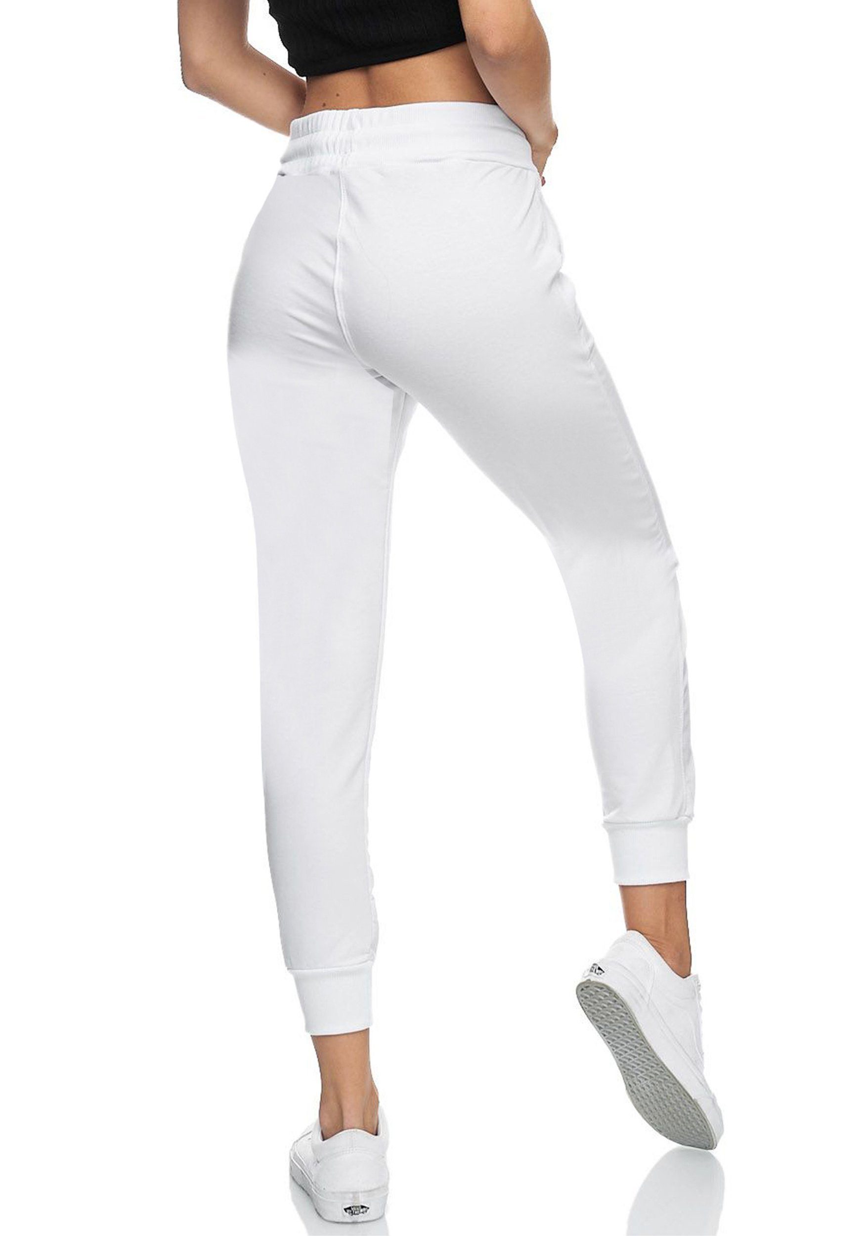 Jogginghose Sweathose Damen Baumwolle, (1-tlg) Lycra, Slim Fit JEEL Weiß