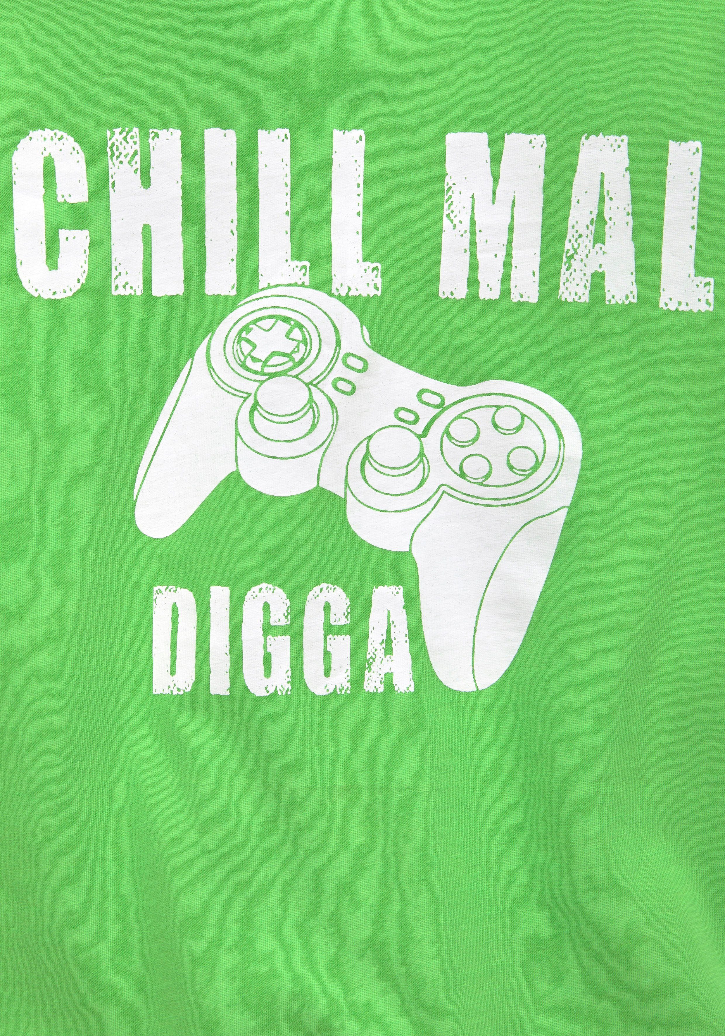 KIDSWORLD T-Shirt Mit Spruch: CHILL MAL Kurzarm, Basic-Stil, mit coolen Schriftzügen, Rundhalsausschnitt