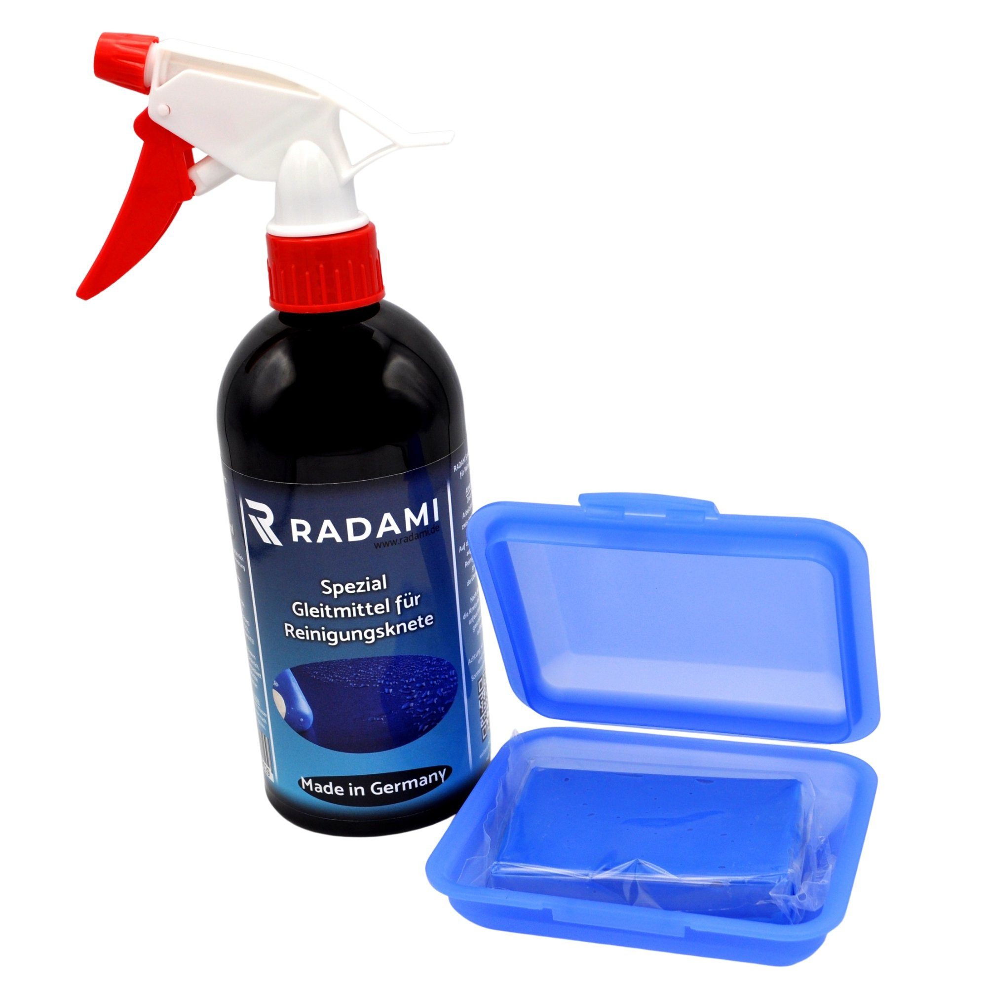 Radami Knete Reinigungsknete blau fein 100 g mit Gleitmittel 500 ml, Set