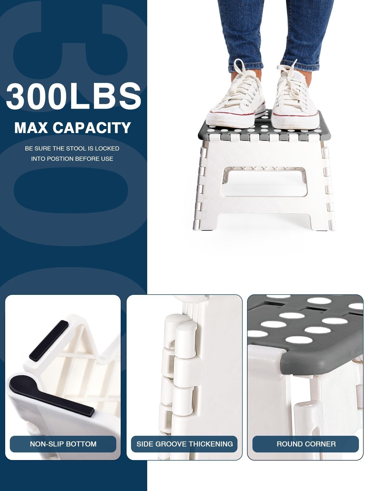 House Day Tritthocker klappbar, faltbarer Tritthocker in verschiedenen Höhen, Tragbarer Klapphocker, bis ca.136kg belastbar, Antirutschnoppen