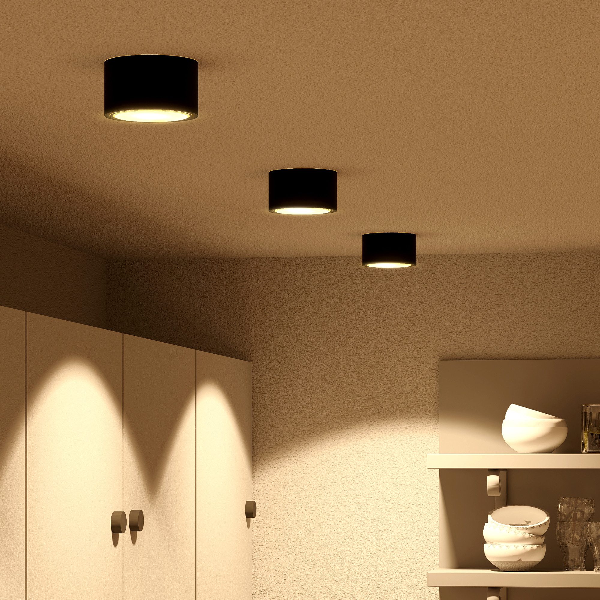 SSC-LUXon LED Aufbaustrahler CELI-X flacher LED Aufbauspot dimmbar rund schwarz mit 6W LED GX53, Warmweiß