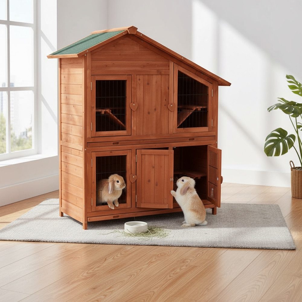 Melko Kleintierstall Kleintierstall Hasenstall Aufzucht aus Holz 4 Boxen Winterfest käfig, 4 Rampen