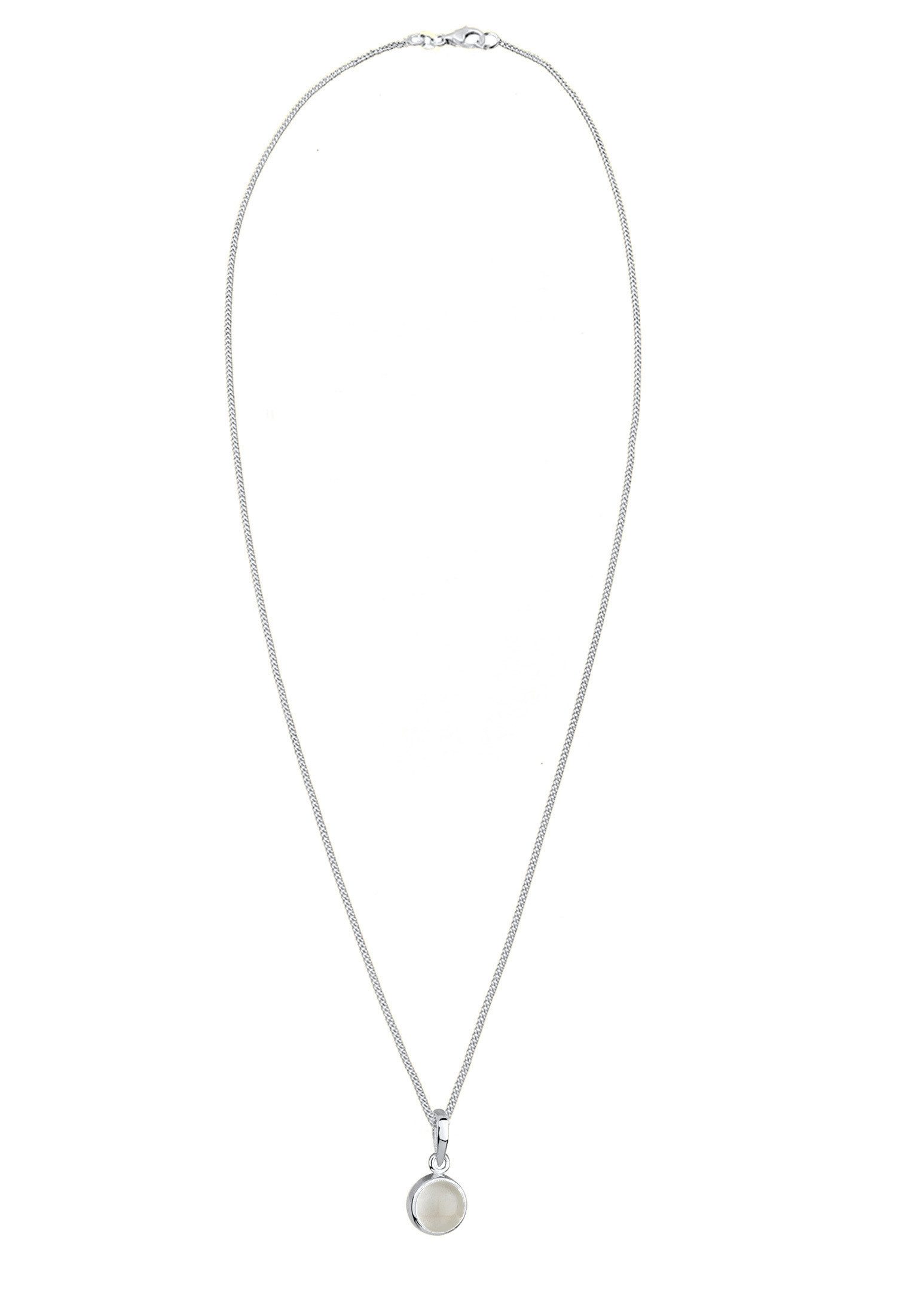 Elli Kette mit Anhänger Klassik Mondstein Edelstein Rund Natur 925 Silber