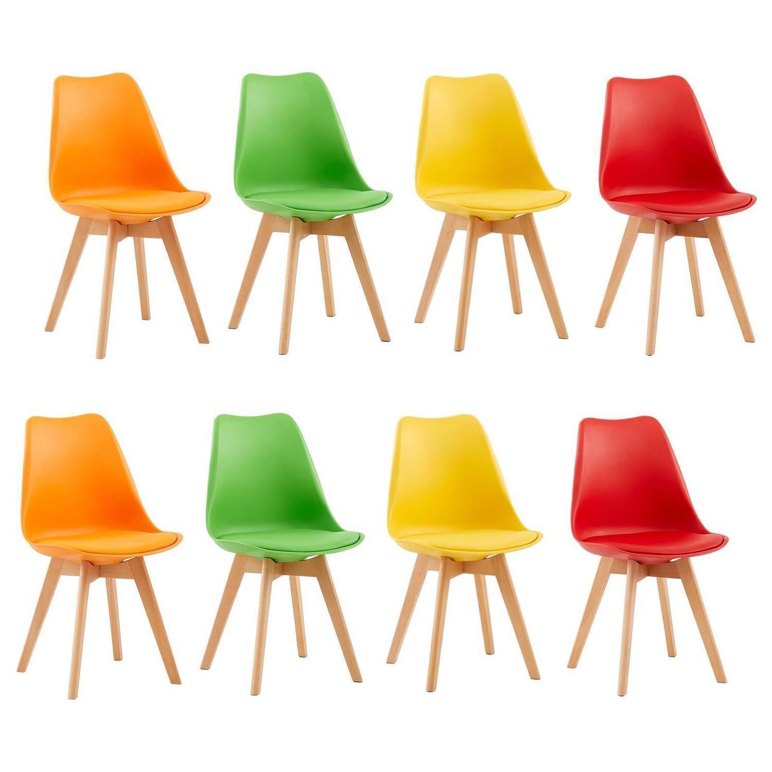 LuxusKollektion Schalenstuhl Esszimmerstühle Schalenstuhl PU 8er set Gelb+rot+grün+orange