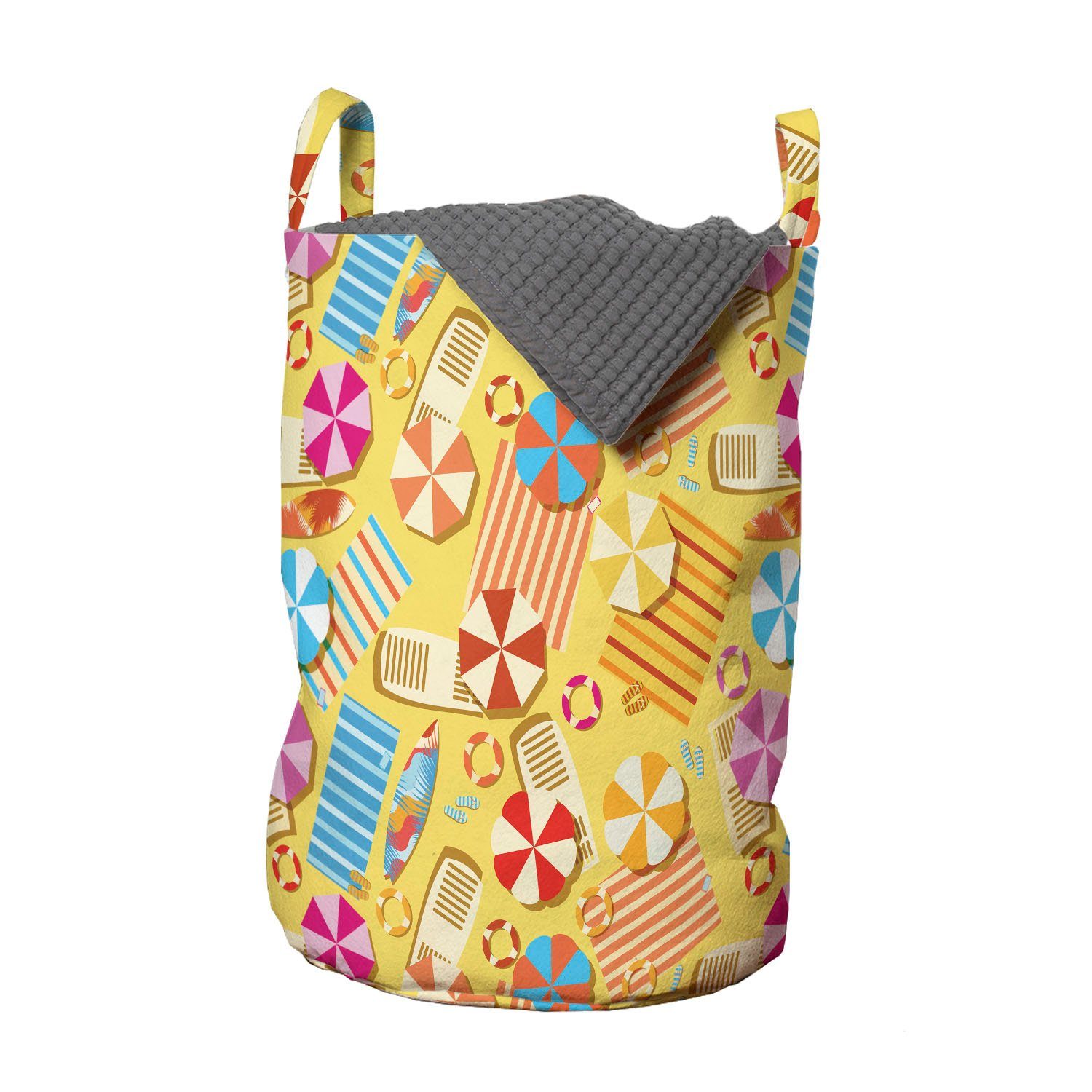 Abakuhaus Wäschesäckchen Wäschekorb mit Griffen Kordelzugverschluss für Waschsalons, Sommer Strand-Thema Sonnenschirme Handtücher