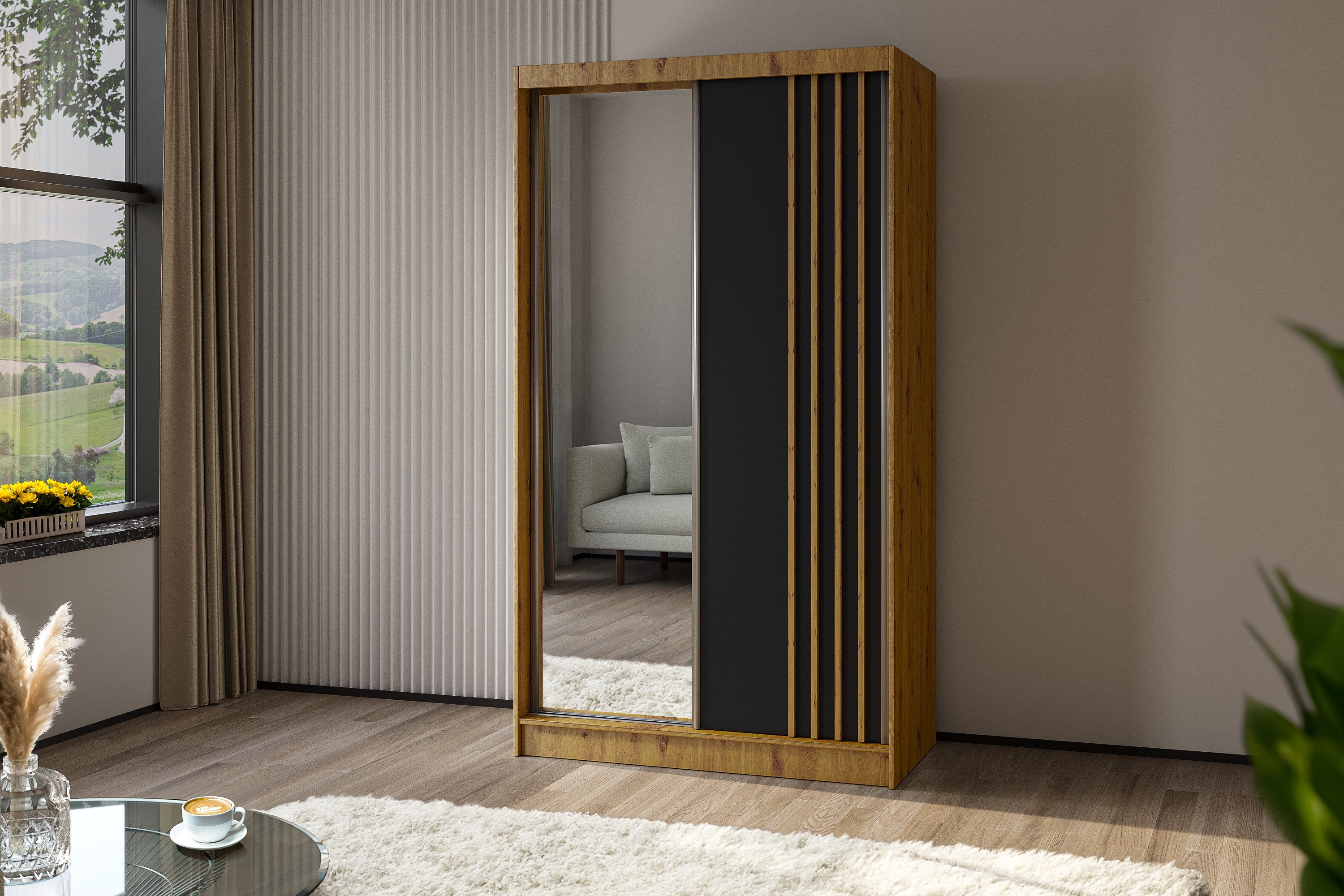 ALTDECOR Schiebetürenschrank NALLA (Kleiderschrank Garderobenschrank mit vi günstig online kaufen