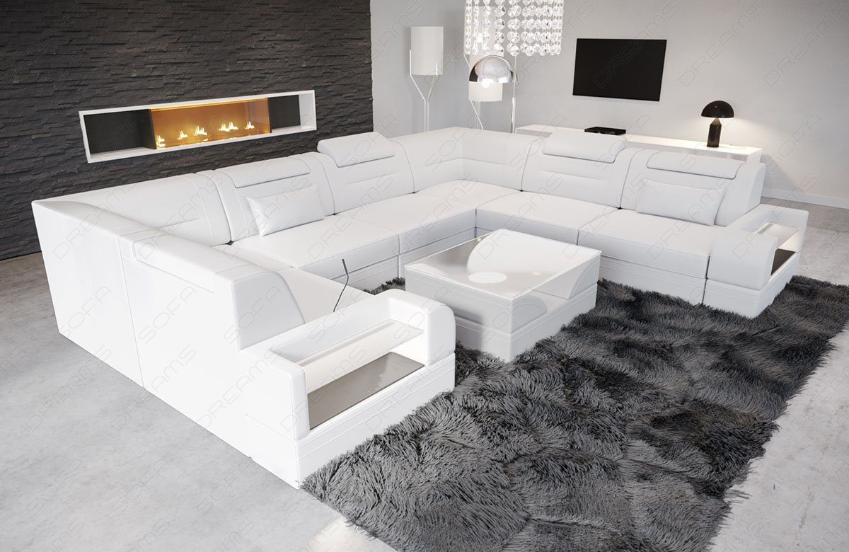 U Couch Sofa Trivento Dreams Designer Form wahlweise Wohnlandschaft Ledersofa, mit Leder Sofa Bettfunktion
