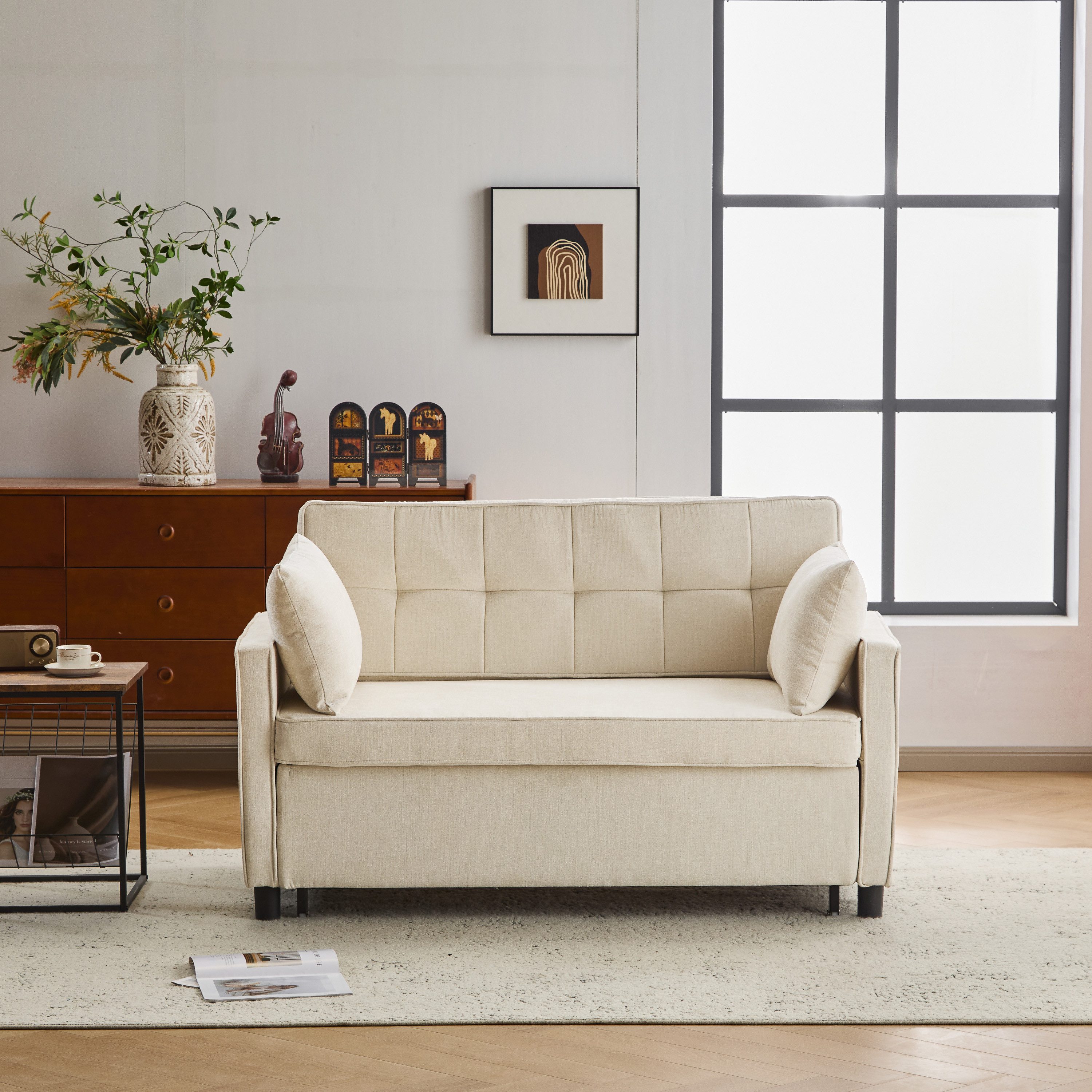 Merax Schlafsofa 2-Sitzer Sofabett klappbar, 1 Teile, Polstersofa Sofa, verstellbare Rückenlehne, inkl. Kissen & Holzrahmen