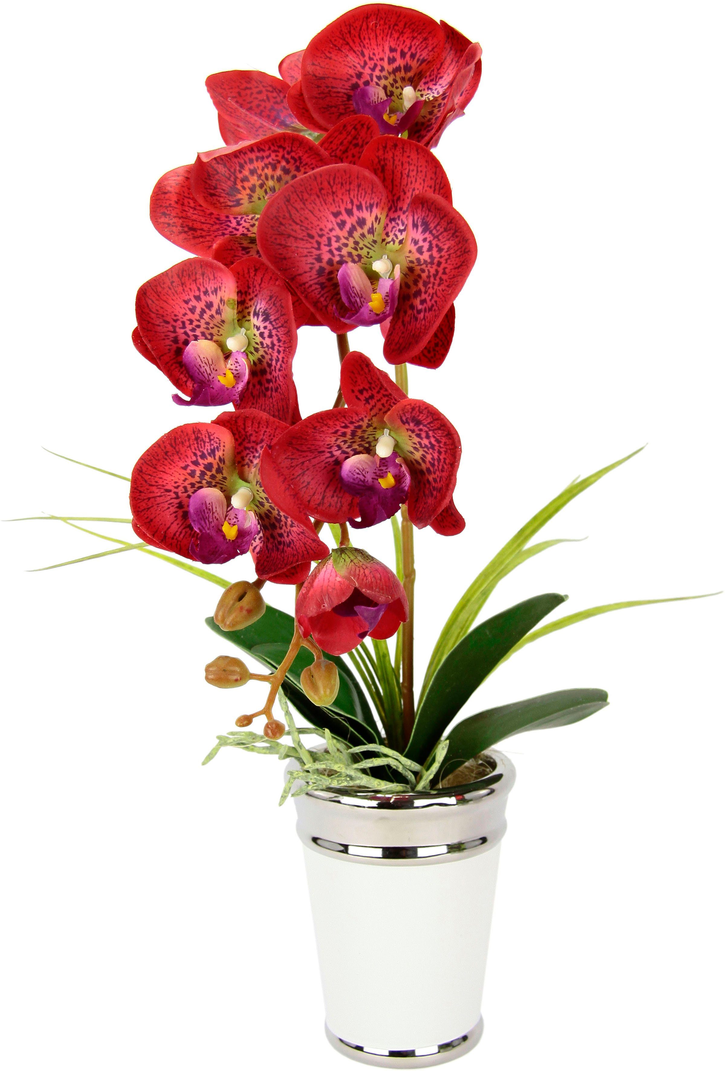 cm, 52 im Touch Höhe Seidenblume Orchidee, Kunstblume Real Topf, aus rot Keramik, I.GE.A.,