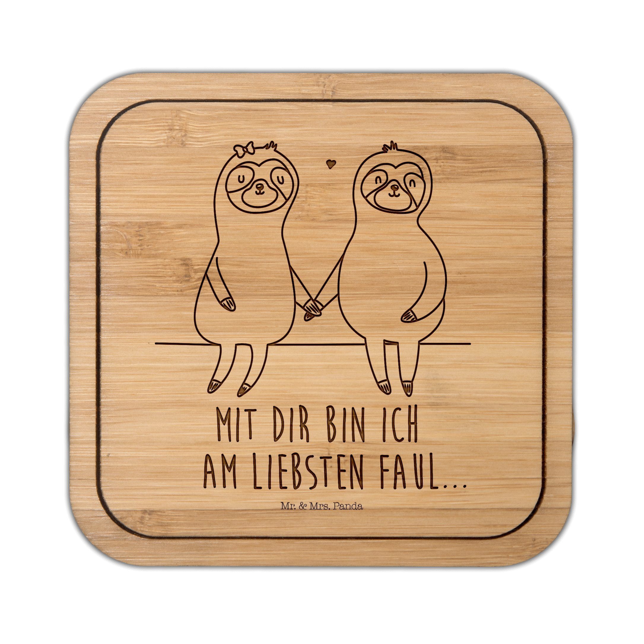 Mr. & Mrs. Panda Getränkeuntersetzer Faultier Pärchen, Untersetzer Kork, Transparent, Coaster, Liebe, faul, Packung, 1-tlg.
