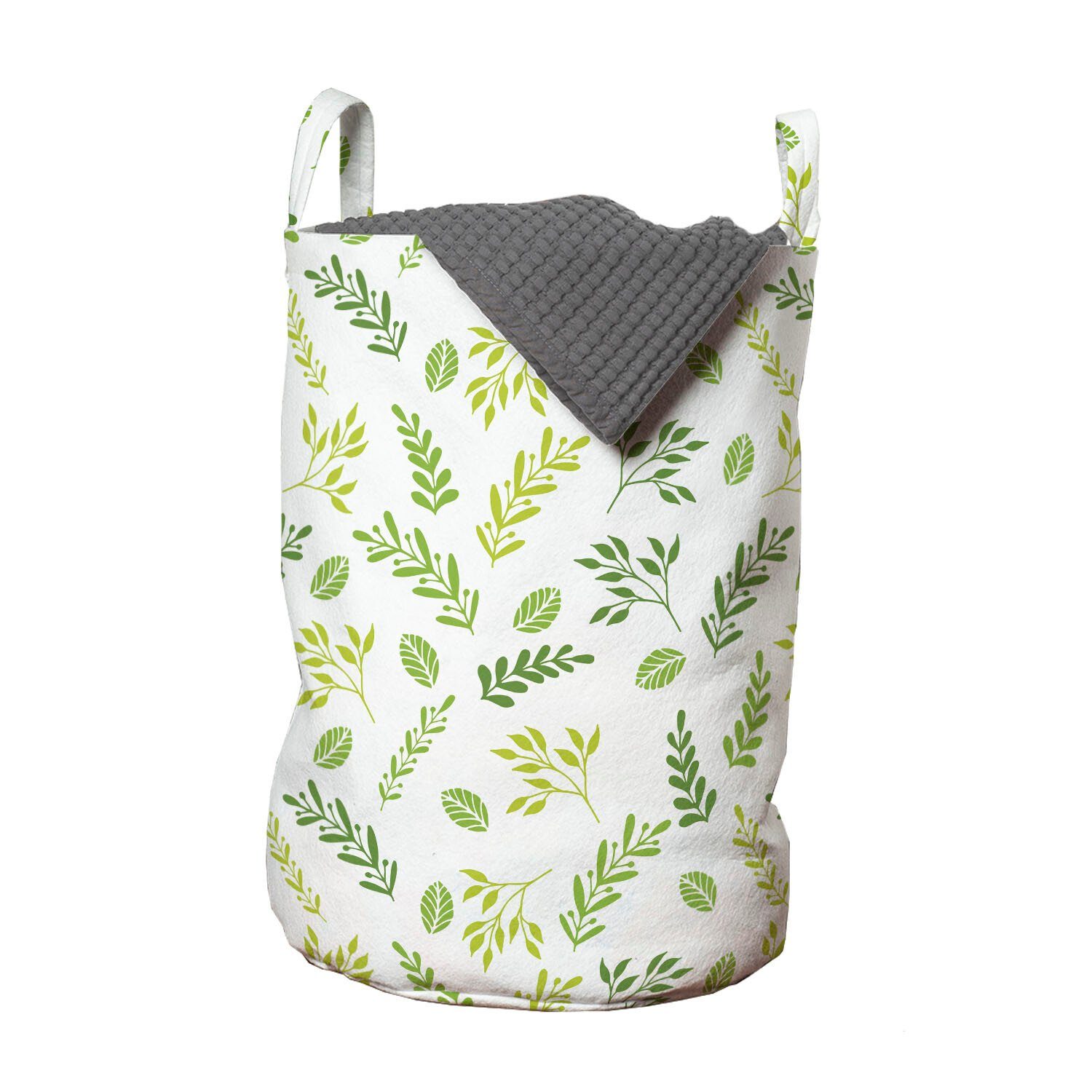 Abakuhaus Wäschesäckchen Wäschekorb mit Griffen Kordelzugverschluss für Waschsalons, Botanisch Wald Blätter Laurel Art