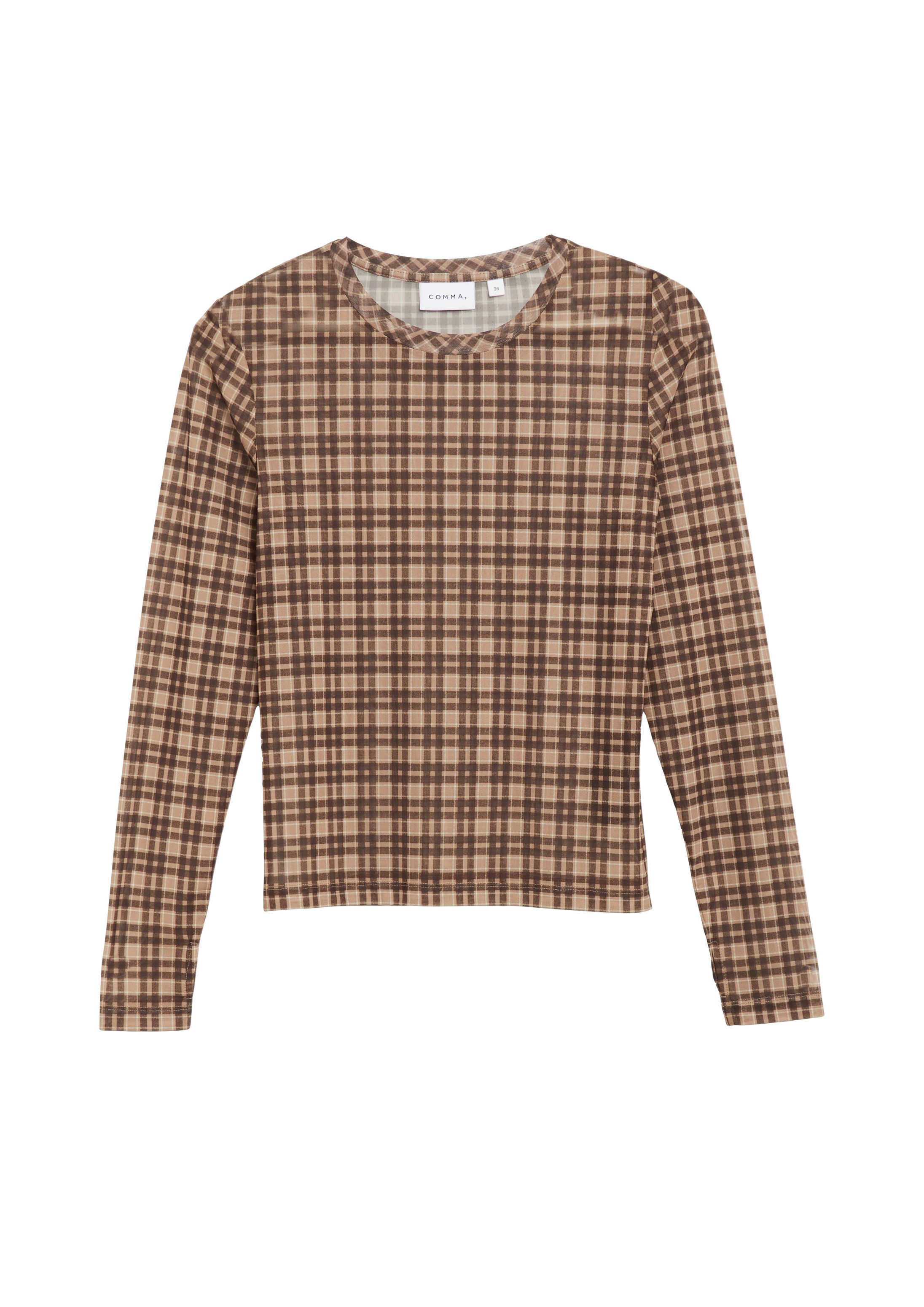 comma Langarmshirt T-Shirt Longsleeve aus Mesh