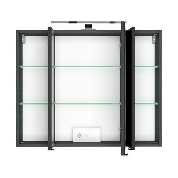 Lomadox Badmöbel-Set LAURIA-03, (Spar-Set, 6-St), grau mit Wotaneiche Nb. 200x200x49 cm