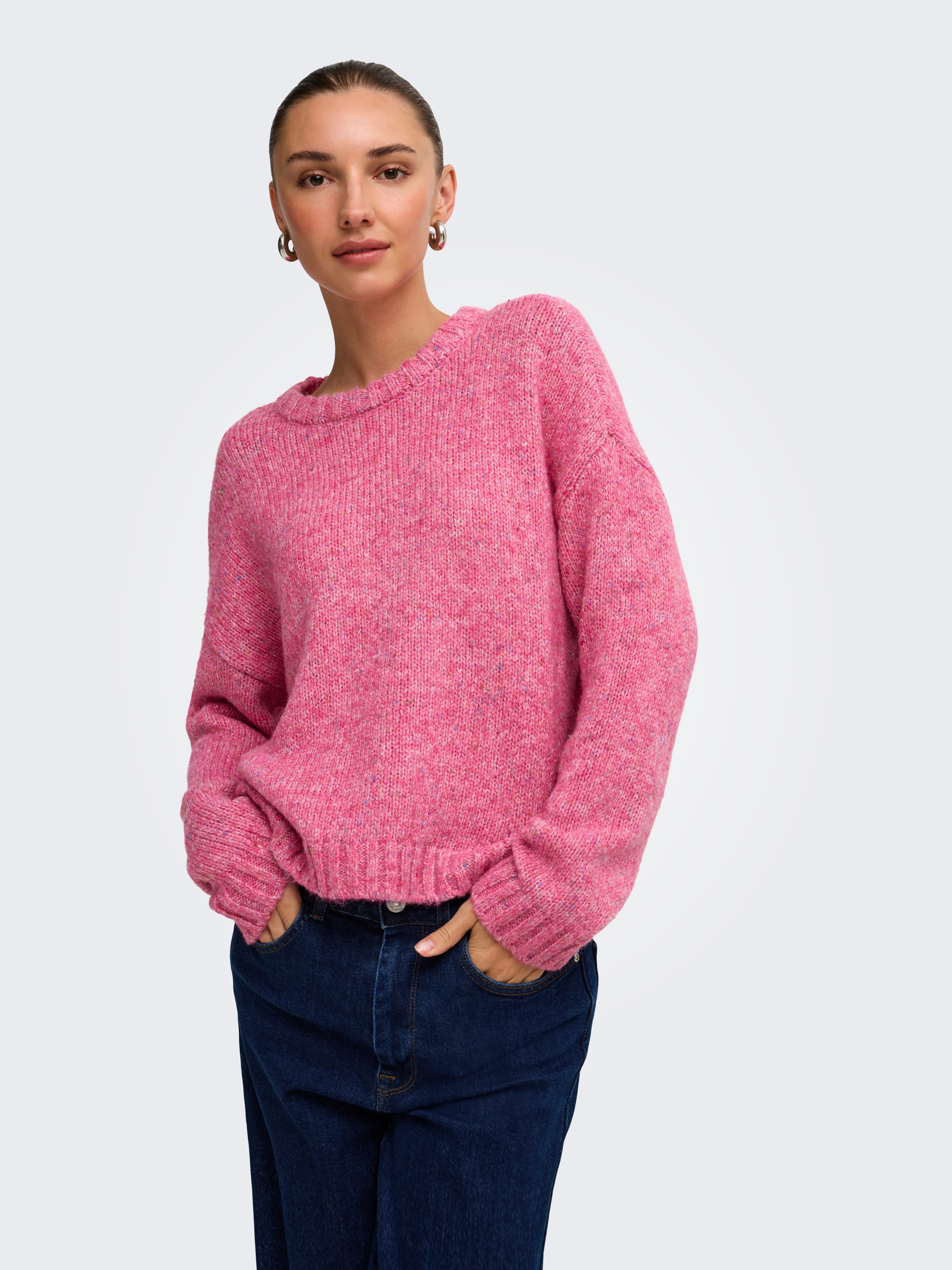 ONLY Strickpullover ONLSMILLA LS LOOSE O-NECK CS KNT Materialmix, verkürzte Form